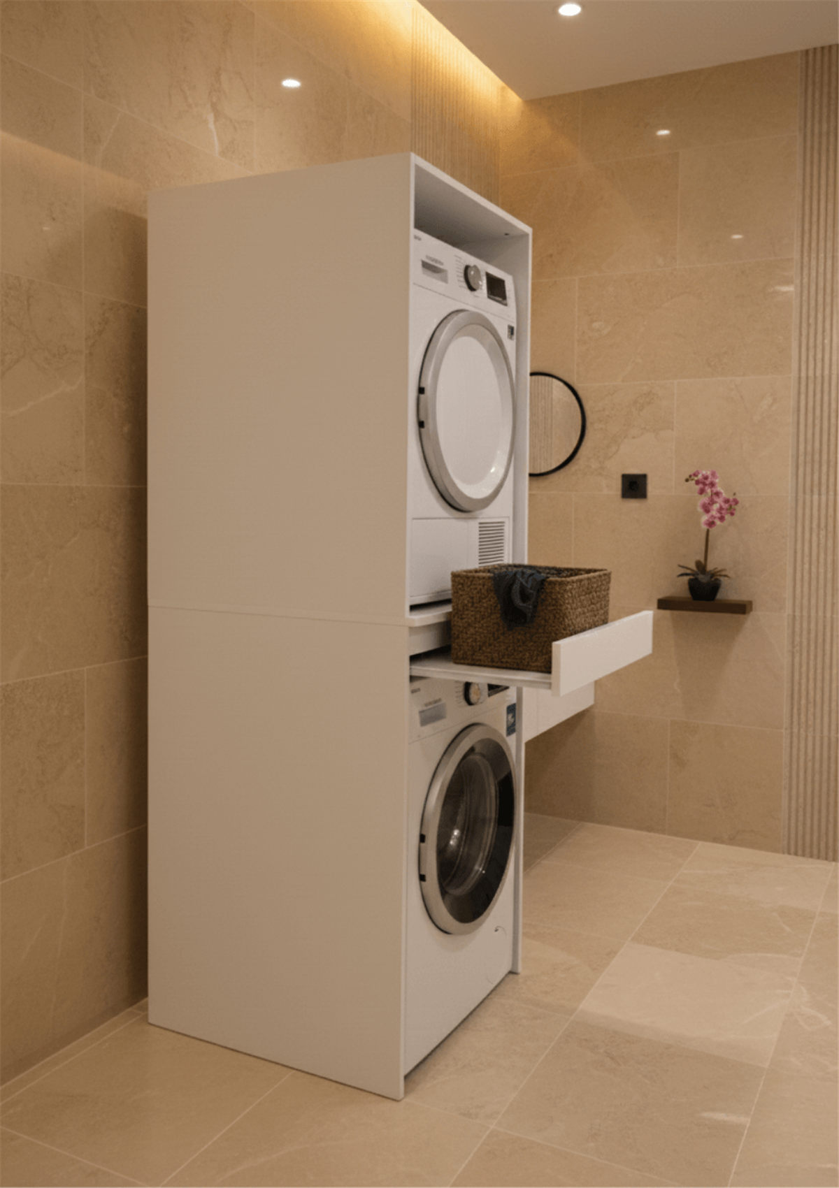 Altay Çamaşır Makinesı Ve Kurutma Makinesi Dolabı Çekmeceli Banyo Dolabı Beyaz
