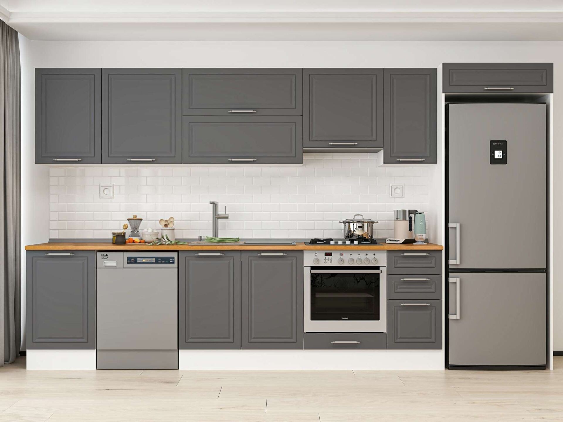 Alvinka 370X222 Cm Klasik Mebran Mutfak Dolabı Mb-E80S50S40-1