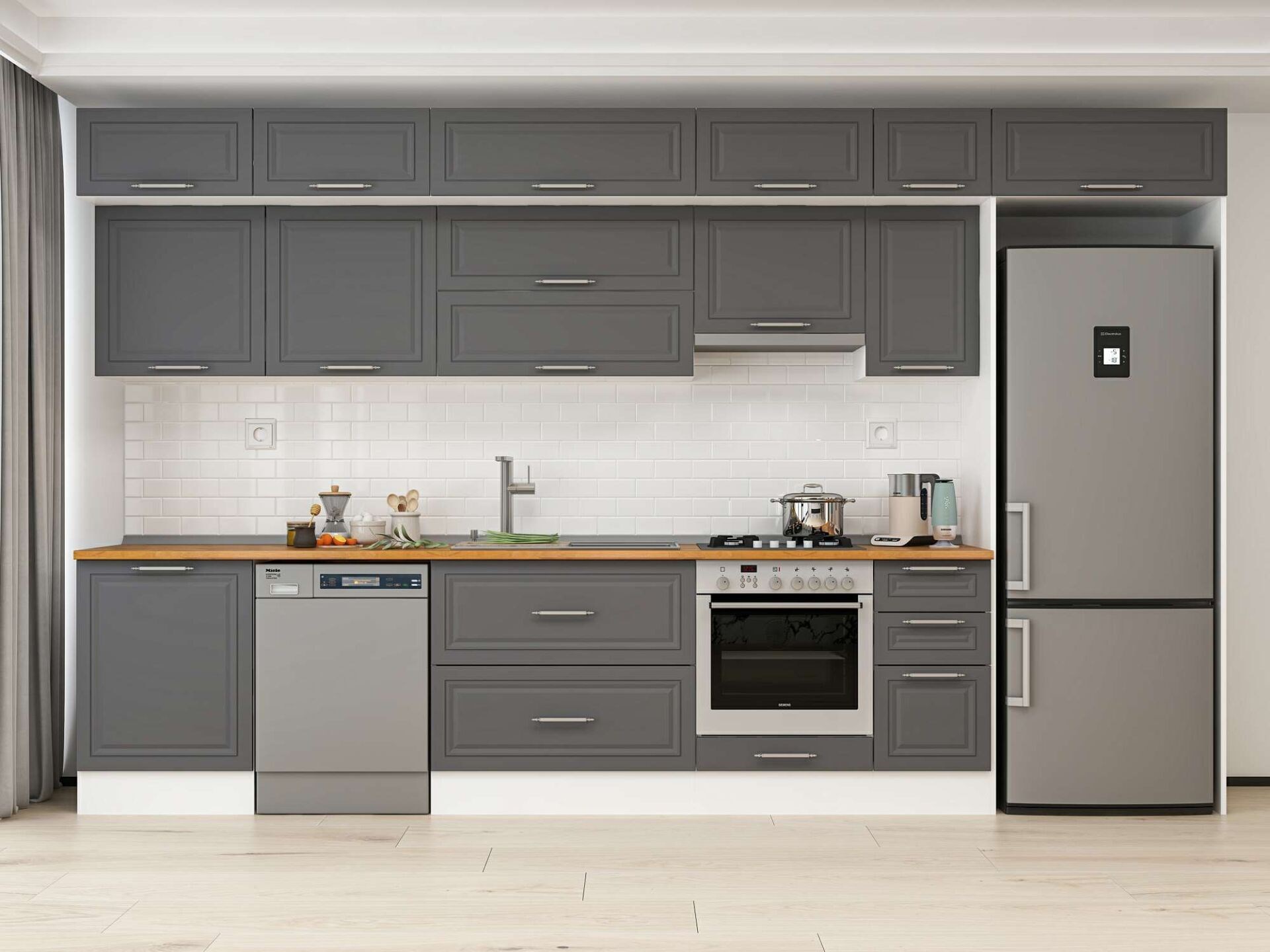 Alvinka 380X240 Cm Klasik Mebran Mutfak Dolabı Mb-E80S60S40-1