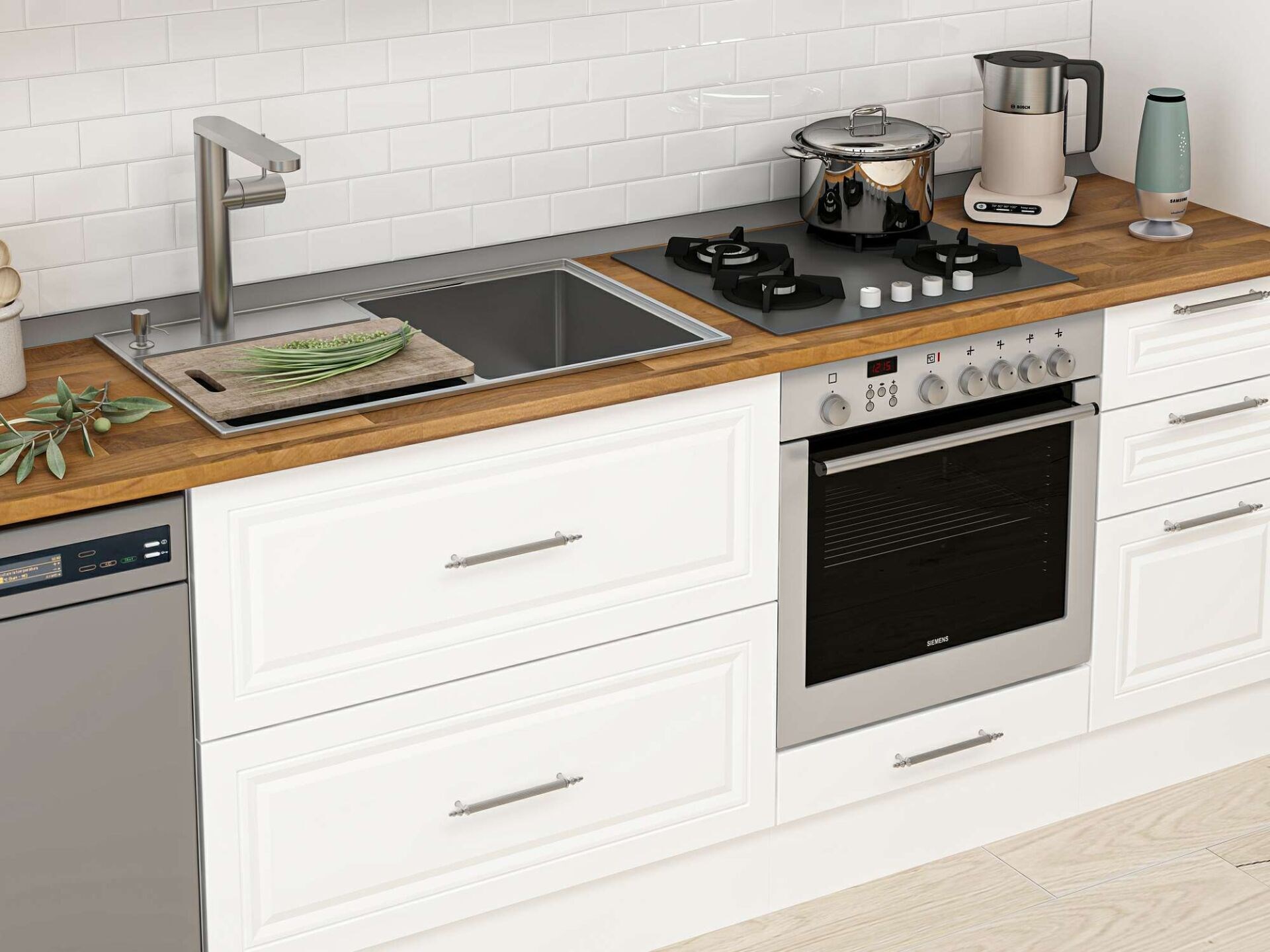 Alvinka 380X240 Cm Klasik Mebran Mutfak Dolabı Mb-E80S50S50-1