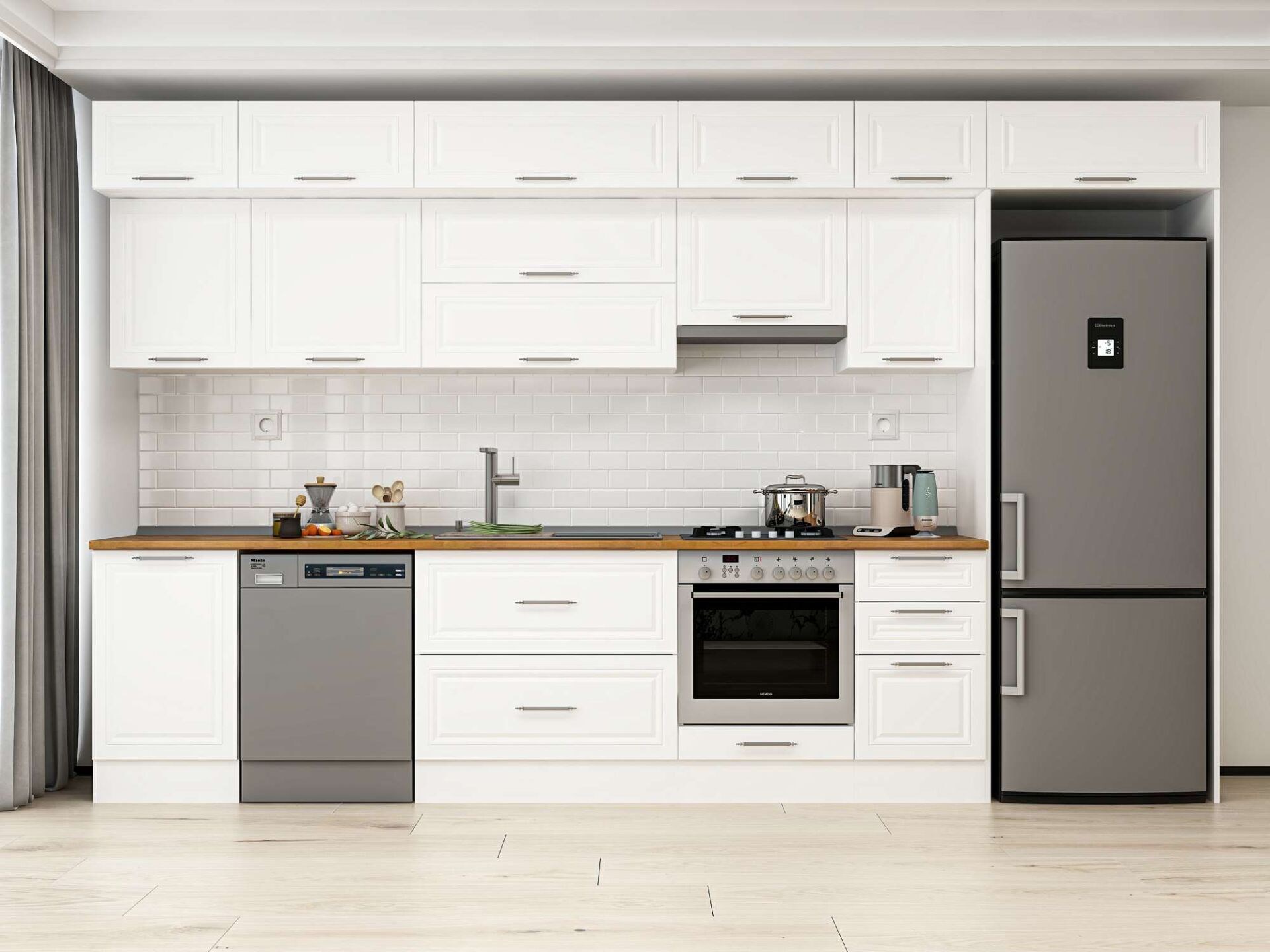 Alvinka 385X240 Cm Klasik Mebran Mutfak Dolabı Mb-E90S50S45-1