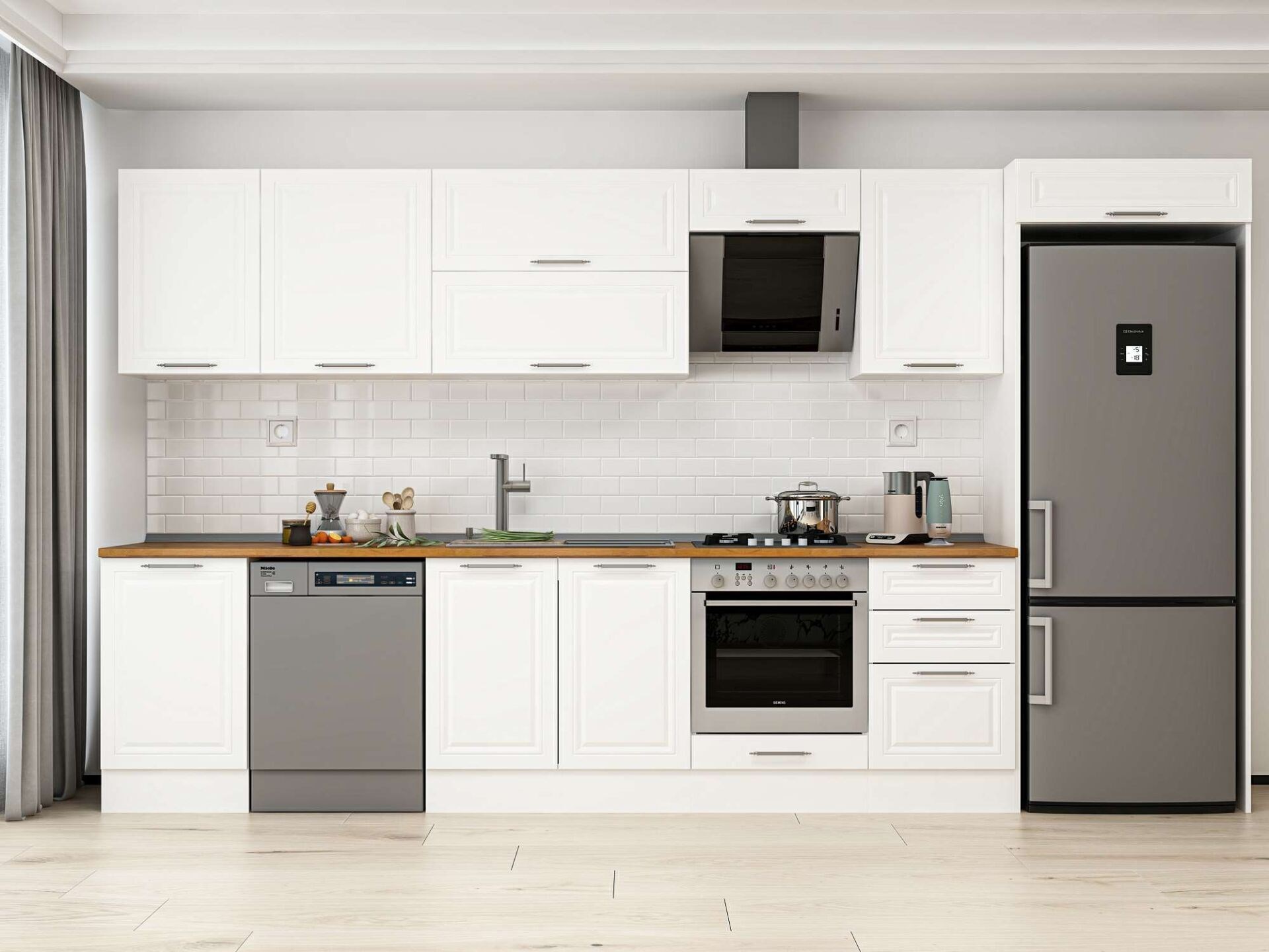 Alvinka 390X222 Cm Klasik Mebran Mutfak Dolabı Mb-E90S50S50-2