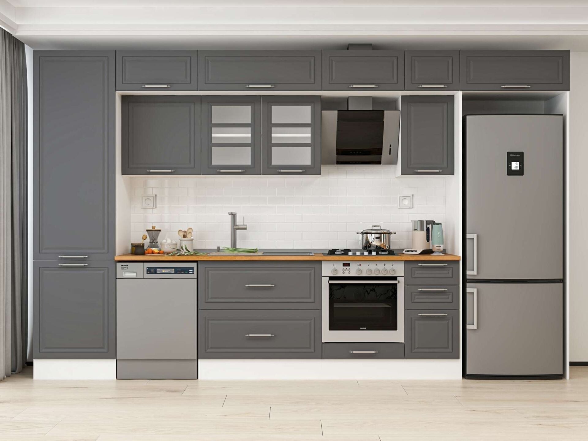 Alvinka 390X240 Cm Klasik Mebran Mutfak Dolabı Mbb-E90B60S40-3