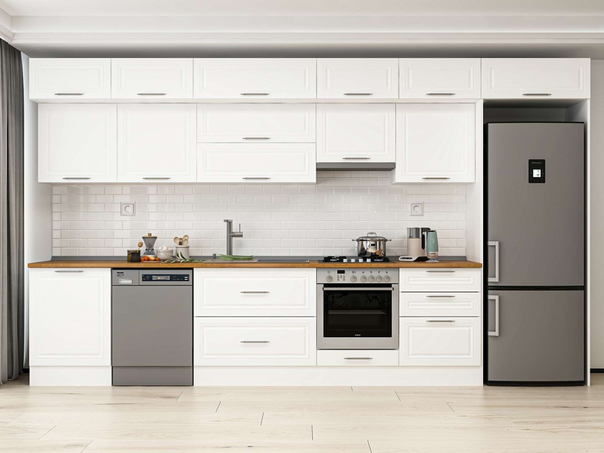 Alvinka 410X240 Cm Klasik Mebran Mutfak Dolabı Mb-E90S60S60-1