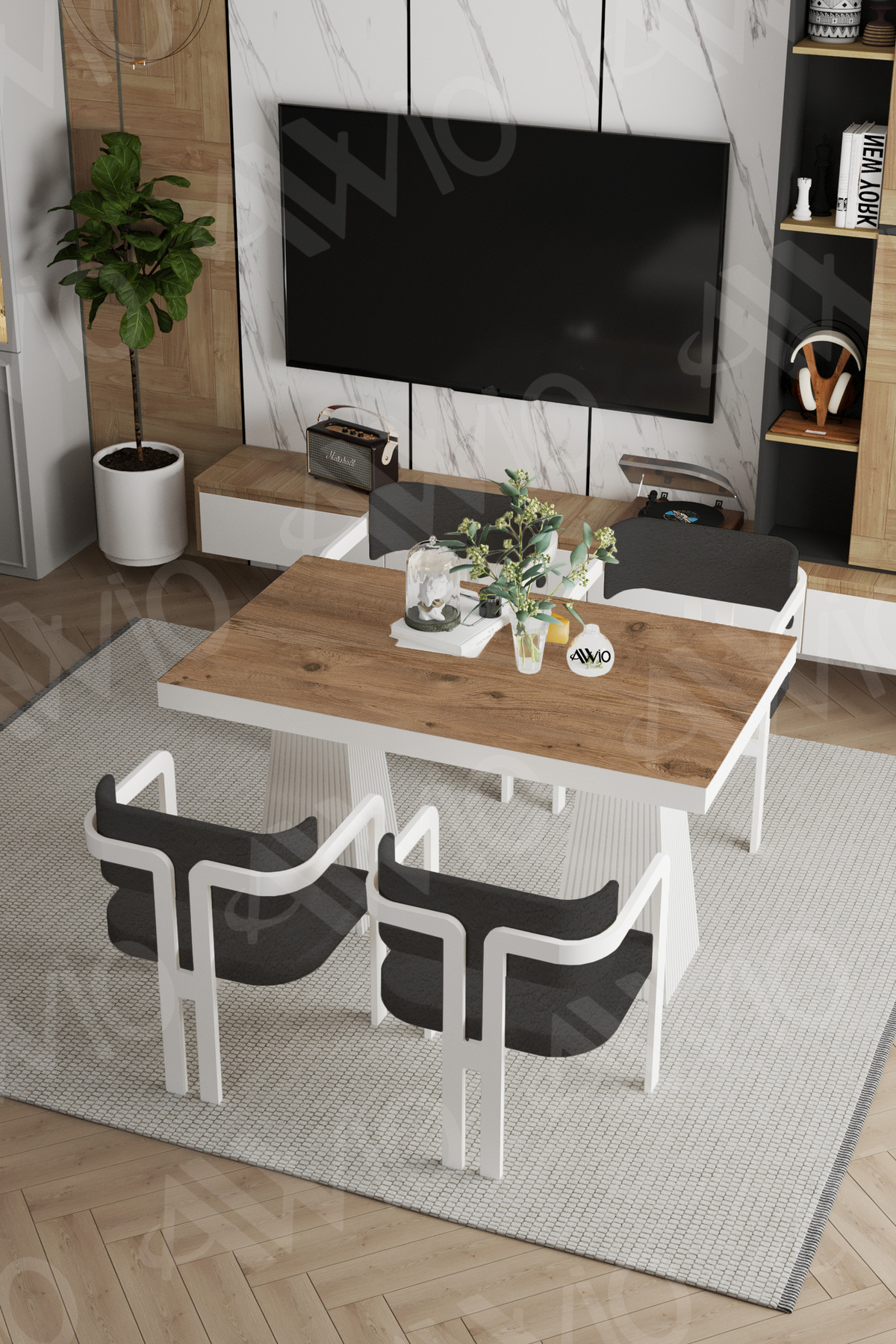Angelos Lake MDF Ayak Tokyo Demonte Sandalye 80x120 Yemek Masası Mutfak Masası 4 Kişilik Akça