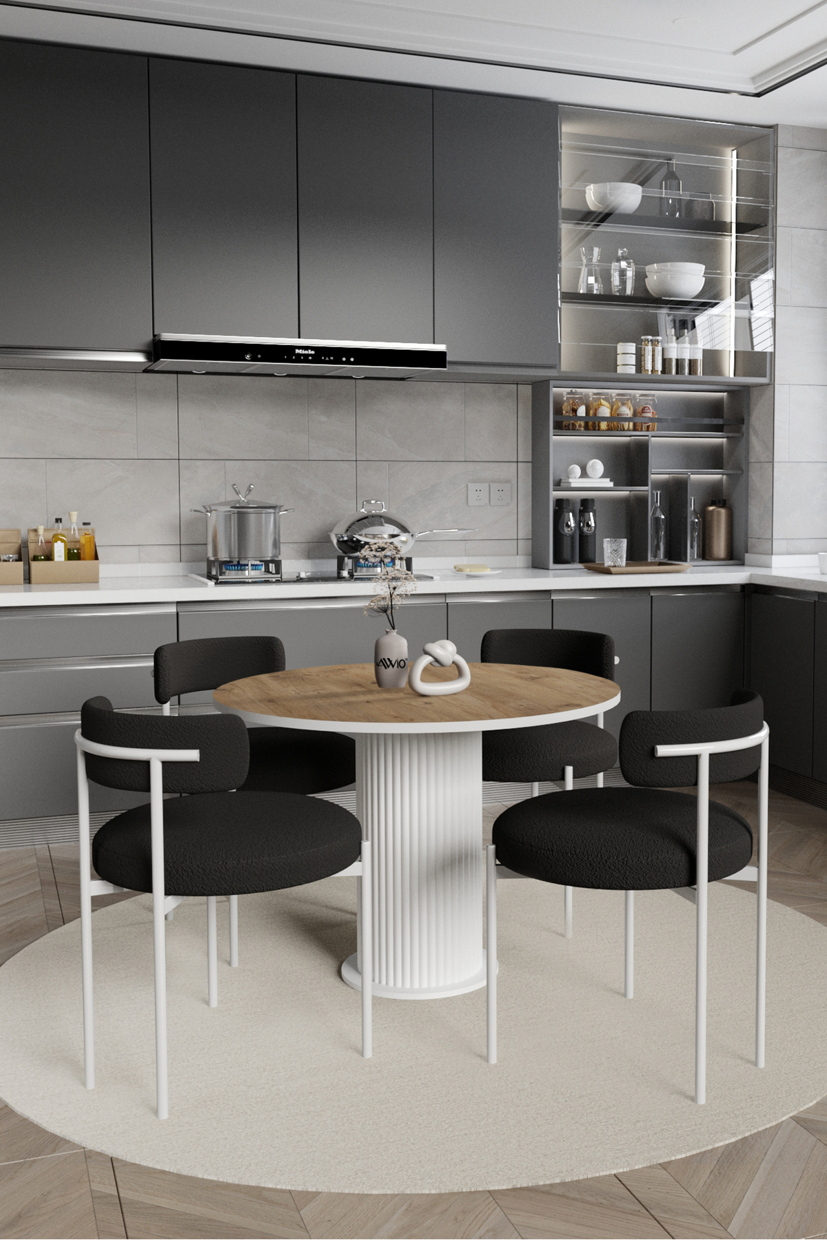 Ares Bohem Lake MDF Ayak 90x90 Yemek Masası Mutfak Masası Masa Sandalye Takımı Akça