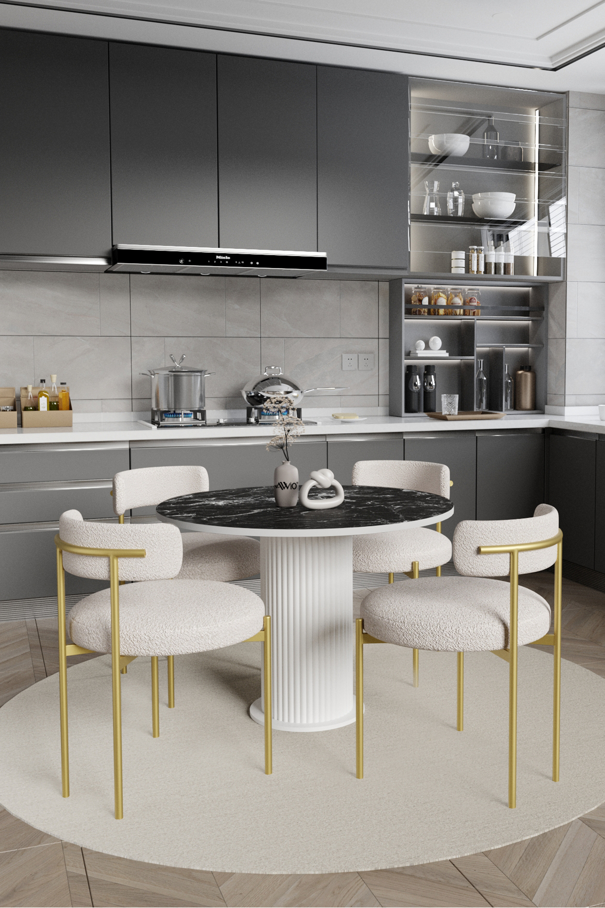 Armony Bohem Lake MDF Ayak 90x90 Yemek Masası Mutfak Masası Masa Sandalye Takımı Siyah Mermer