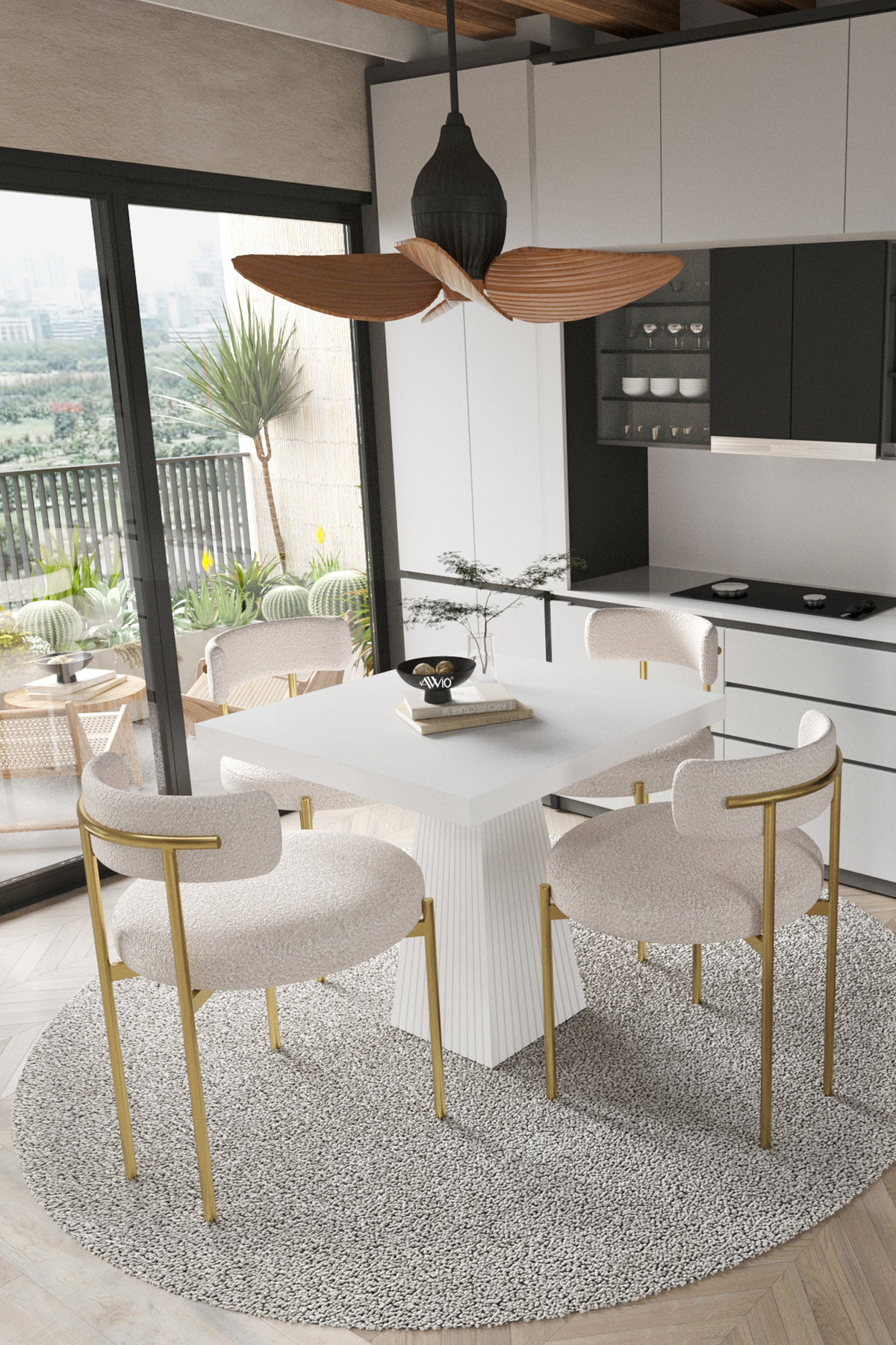 Arona Beyaz Lake MDF Ayak 90x90 Yemek Masası Mutfak Masası 4 Kişilik Masa Takımı Teddy Sandalye Beyaz