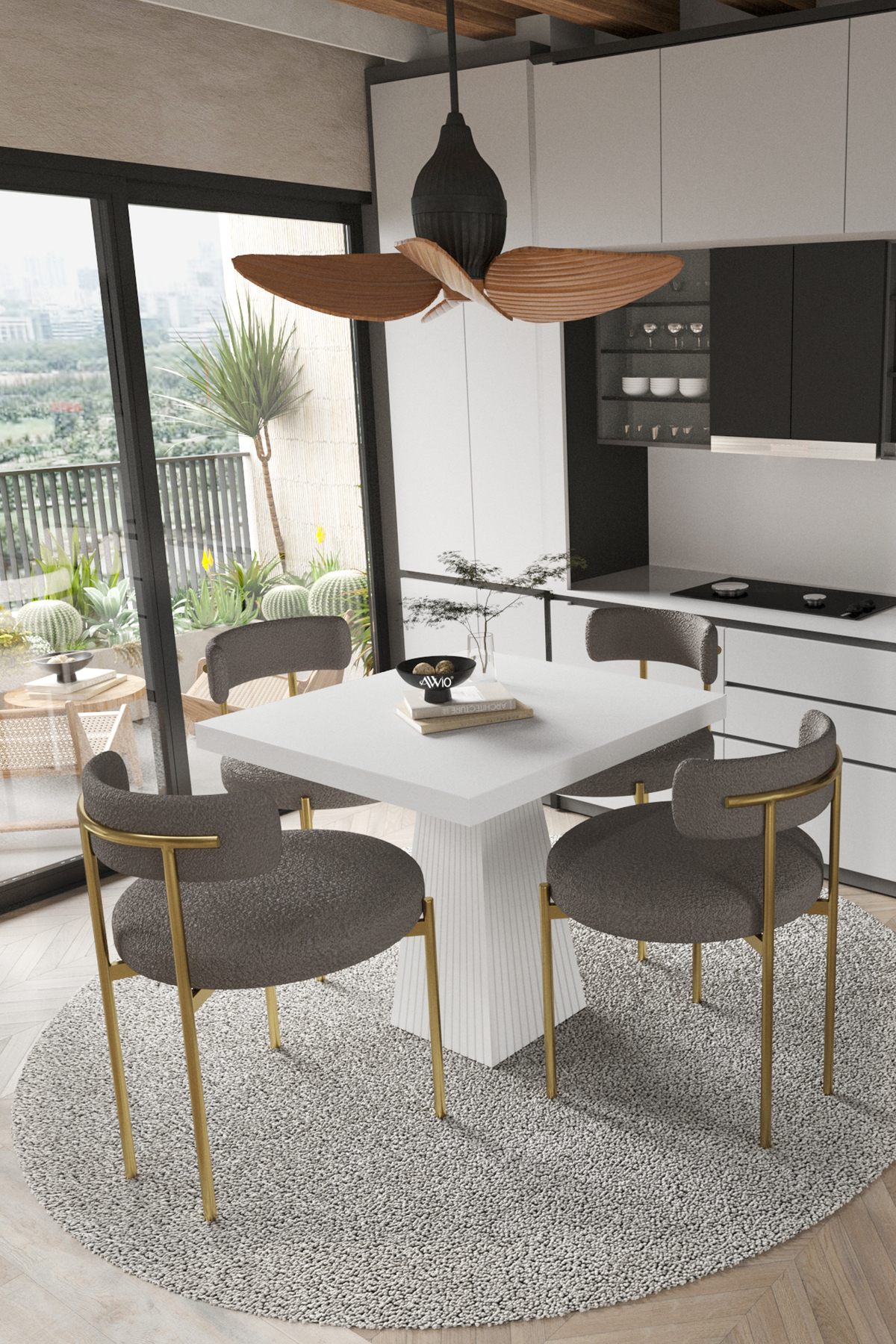 Arona Beyaz Lake MDF Ayak 90x90 Yemek Masası Mutfak Masası 4 Kişilik Masa Takımı Teddy Sandalye Beyaz