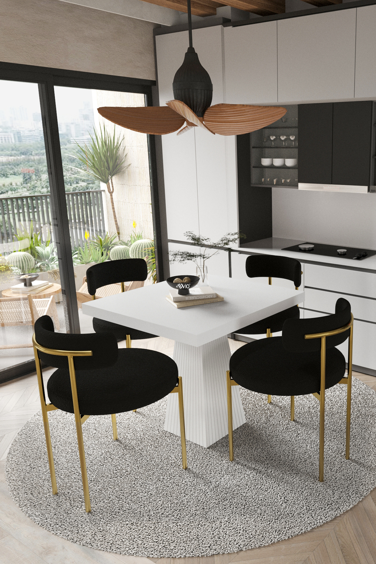 Arona Beyaz Lake MDF Ayak 90x90 Yemek Masası Mutfak Masası 4 Kişilik Masa Takımı Teddy Sandalye Beyaz