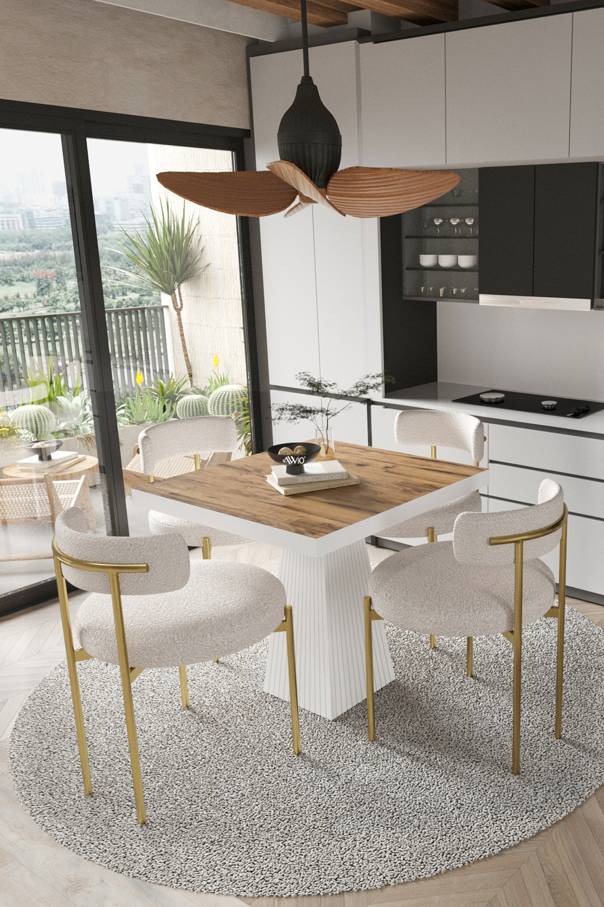 Arona Beyaz Lake MDF Ayak 90x90 Yemek Masası Mutfak Masası 4 Kişilik Masa Takımı Teddy Sandalye Akça