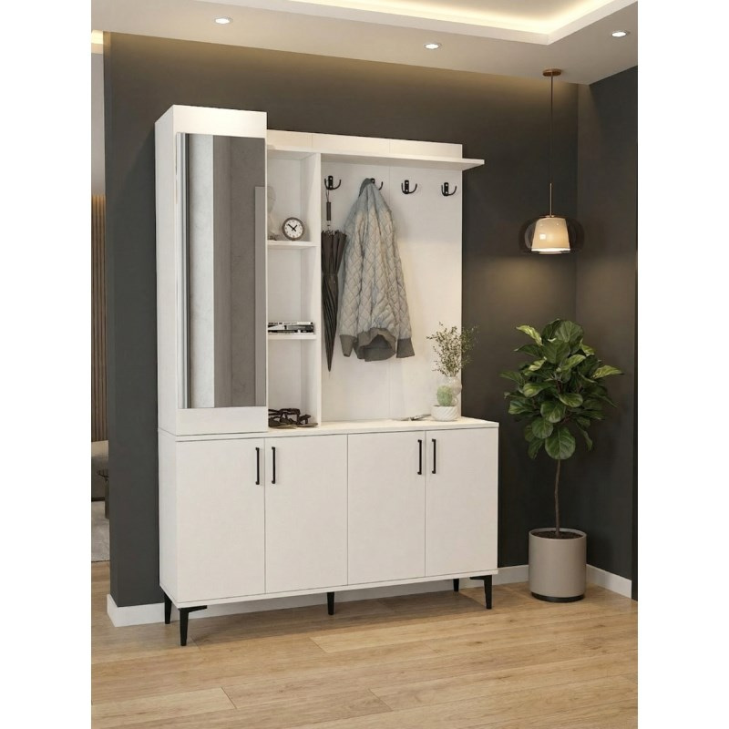 Aynali Portmanto, Vestiyer Ayakkabilik Beyaz | Parion 1350X1988X350 Mm
