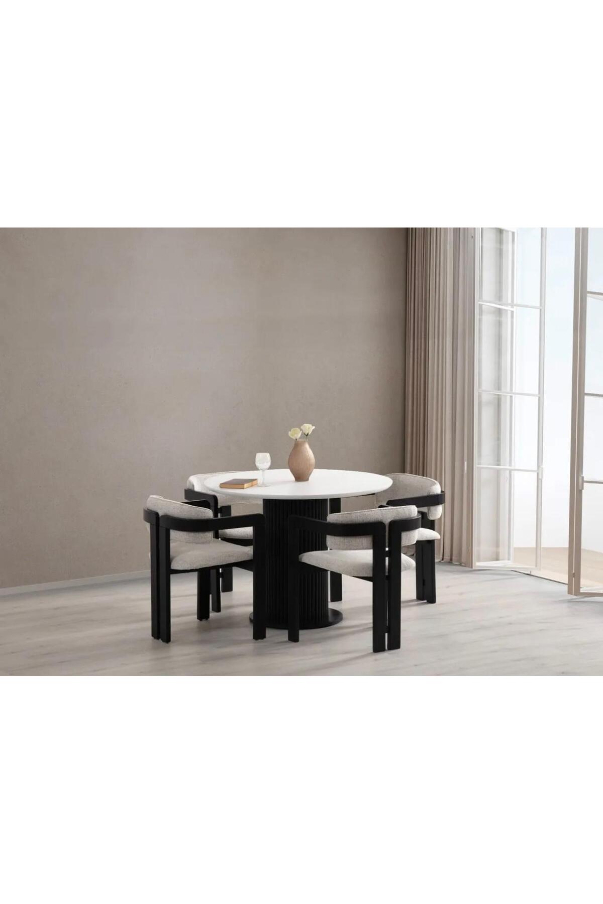 Bella Bohem Lake MDF Ayak 4'lü Tokyo Sandalye 90x90 Masa Sandalye Takımı Beyaz