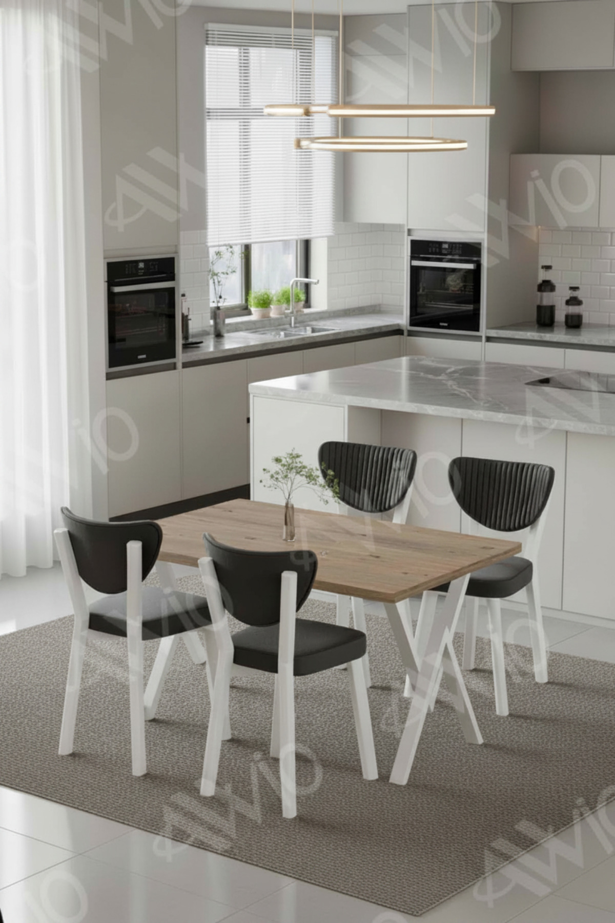 Beyaz Elma Sandalye 80x120 Yemek Masası Mutfak Masası 4 Kişilik Masa Sandalye Takımı Akça
