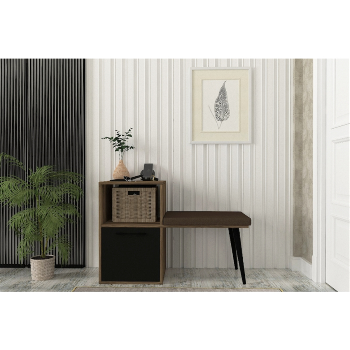 Blume Puflu Dresuar Portmanto Ayakkabilik Ceviz - Siyah 103,2X45X72 Cm