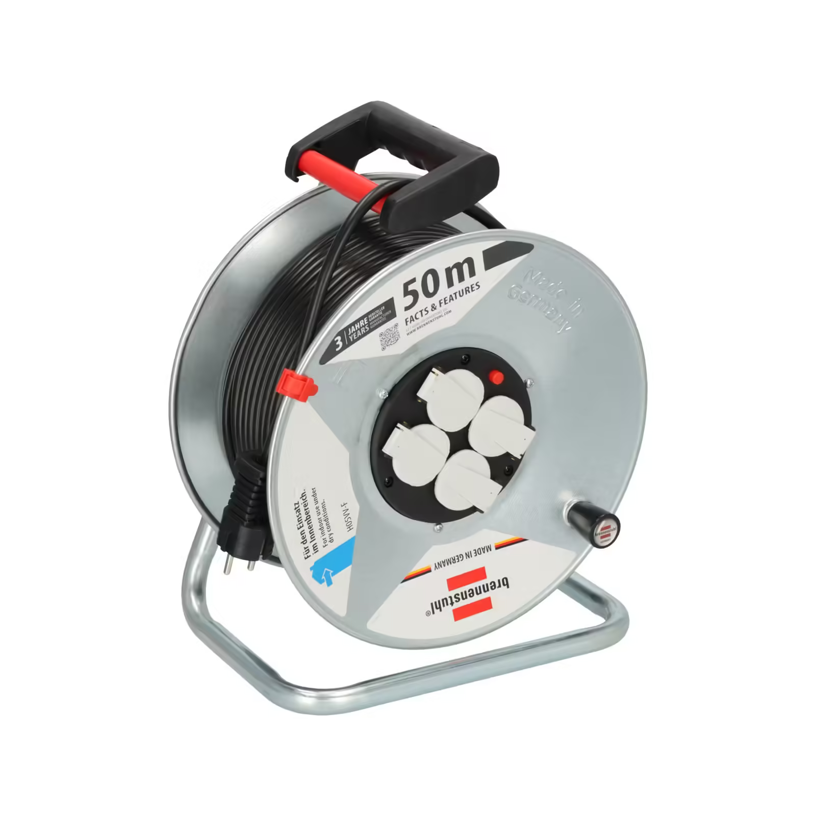 Brennenstuhl Garant S 4E Serisi IP44 Lisanslı 4 Soketli 290 mm 50 Metre H05VV-F 3G1.5 Makaralı Kablo