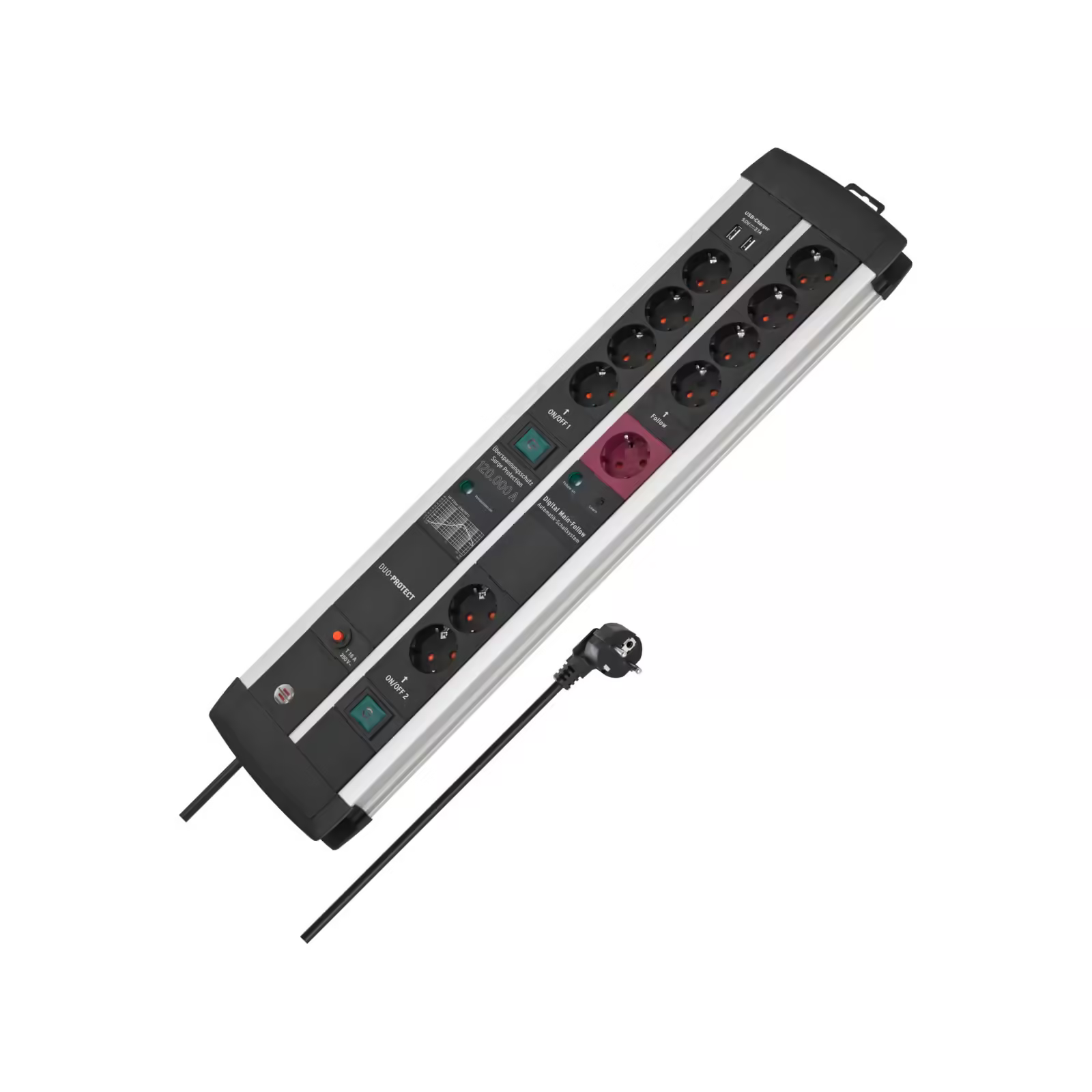 Brennenstuhl Premium Protect Line Serisi 120.000A Aşırı Akım Korumalı 2XUsb 4 Master 3 Metre Akım Korumalı Priz Uzatma Kablosu Siyah / Gri