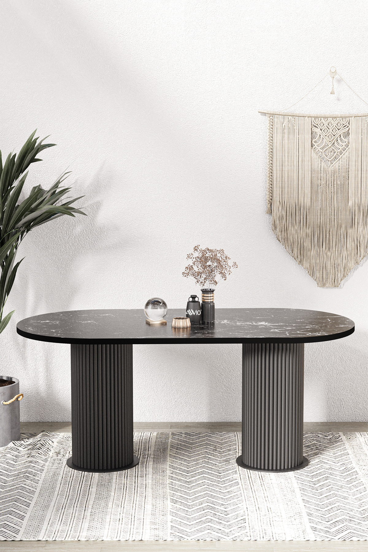 Brita Ptt Lake MDF Beyaz Ayaklı 80x160 Mutfak Masası Yemek Masası Siyah Mermer