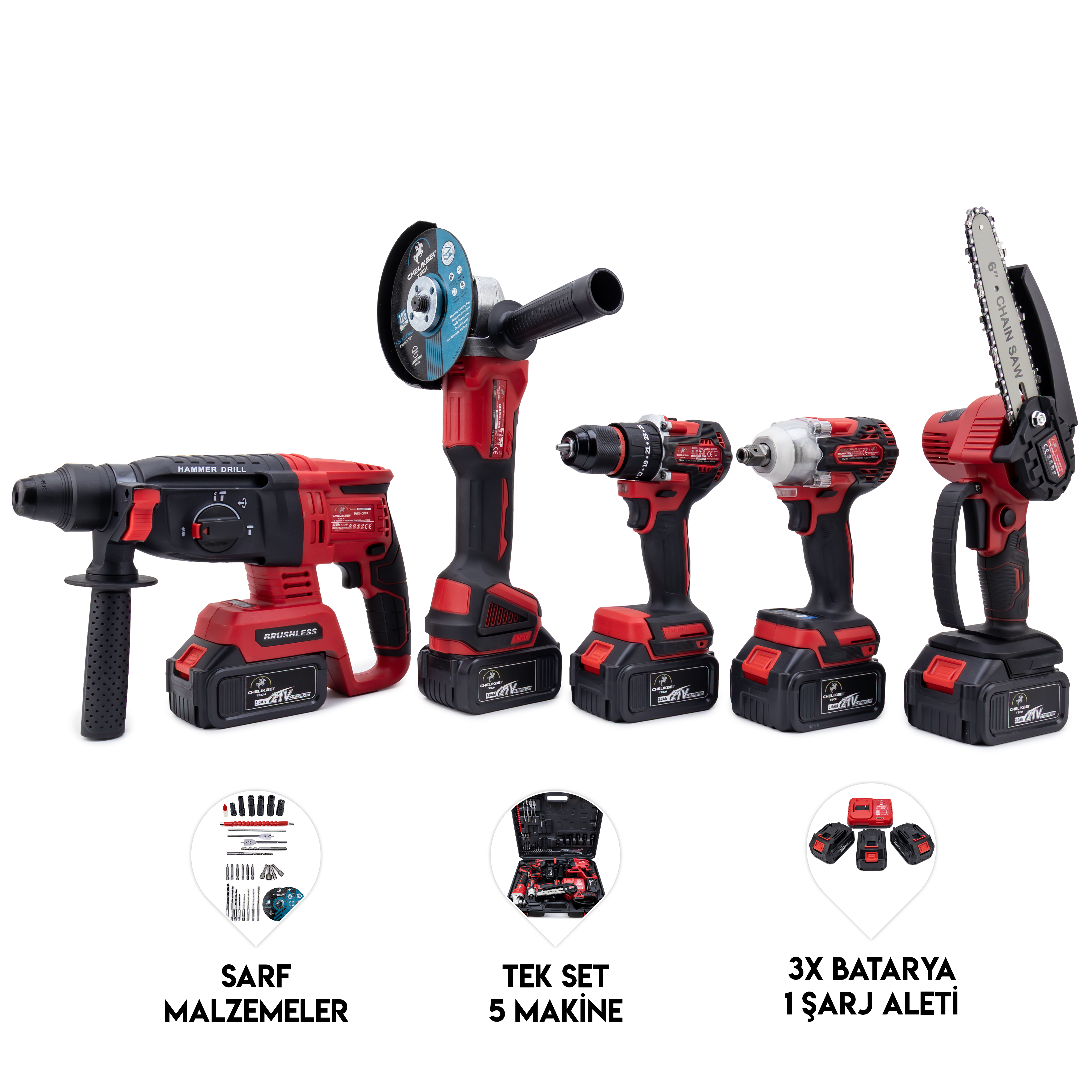 Dawreek CHELİKBEI BEŞLİ SET MW350R (10mm Ç.Mandren+S.Sıkma+Ş.Spral+Ş.Hilti+Budama) (CB0186)