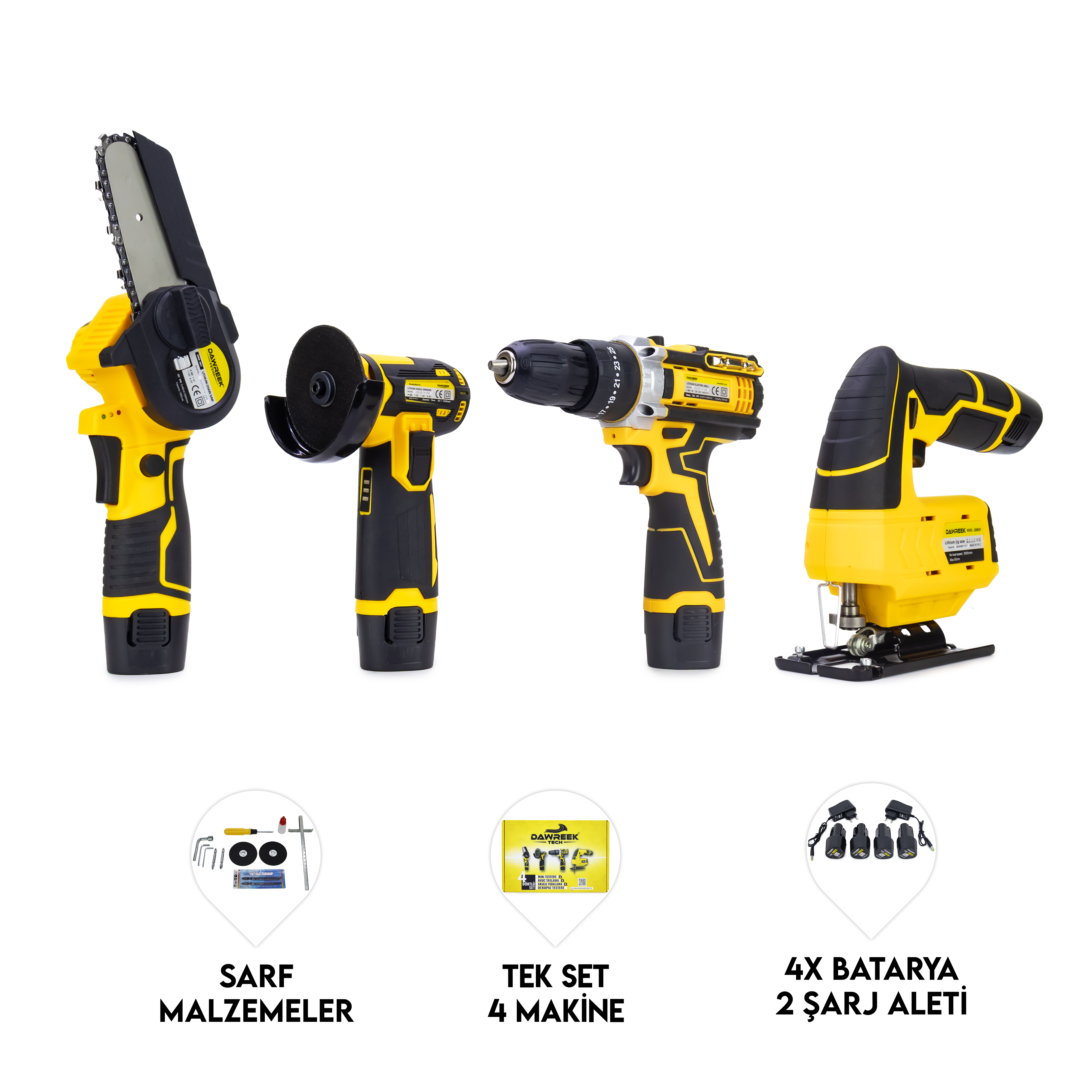 Dawreek DÖRTLÜ SET DW (Mini testere+ avuç taşlama+akülü vidalama+dekupaj) (BT0204)