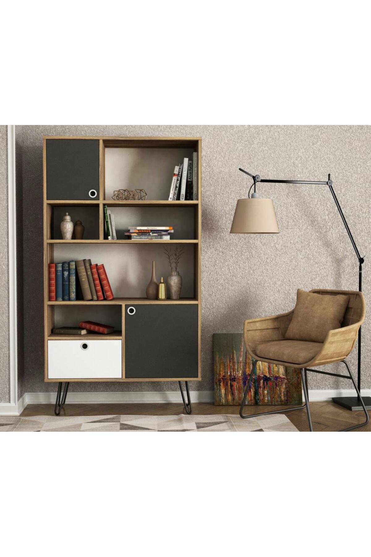 Dekorister Exclusive Karamel Kitaplık Ceviz-antrasit