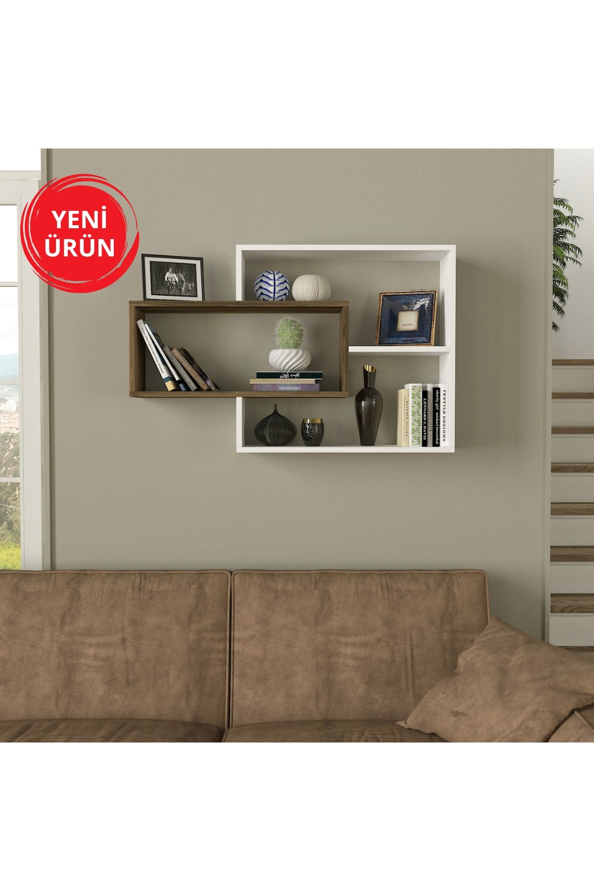 Dekorister Sementha Duvar Rafı Beyaz-ceviz