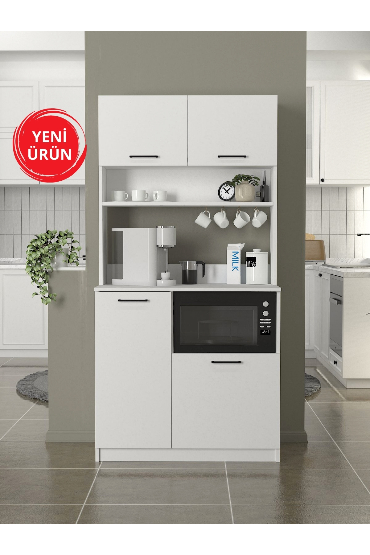 Dekorister Tuco Çok Amaçlı Mutfak Dolabı & Mikrodalga Fırın Dolabı & Banyo Dolabı 180x90 Cm Beyaz