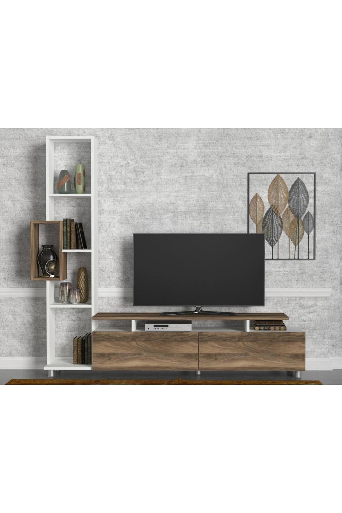Dekorister Tulip Kitaplıklı Tv Ünitesi Beyaz-ceviz