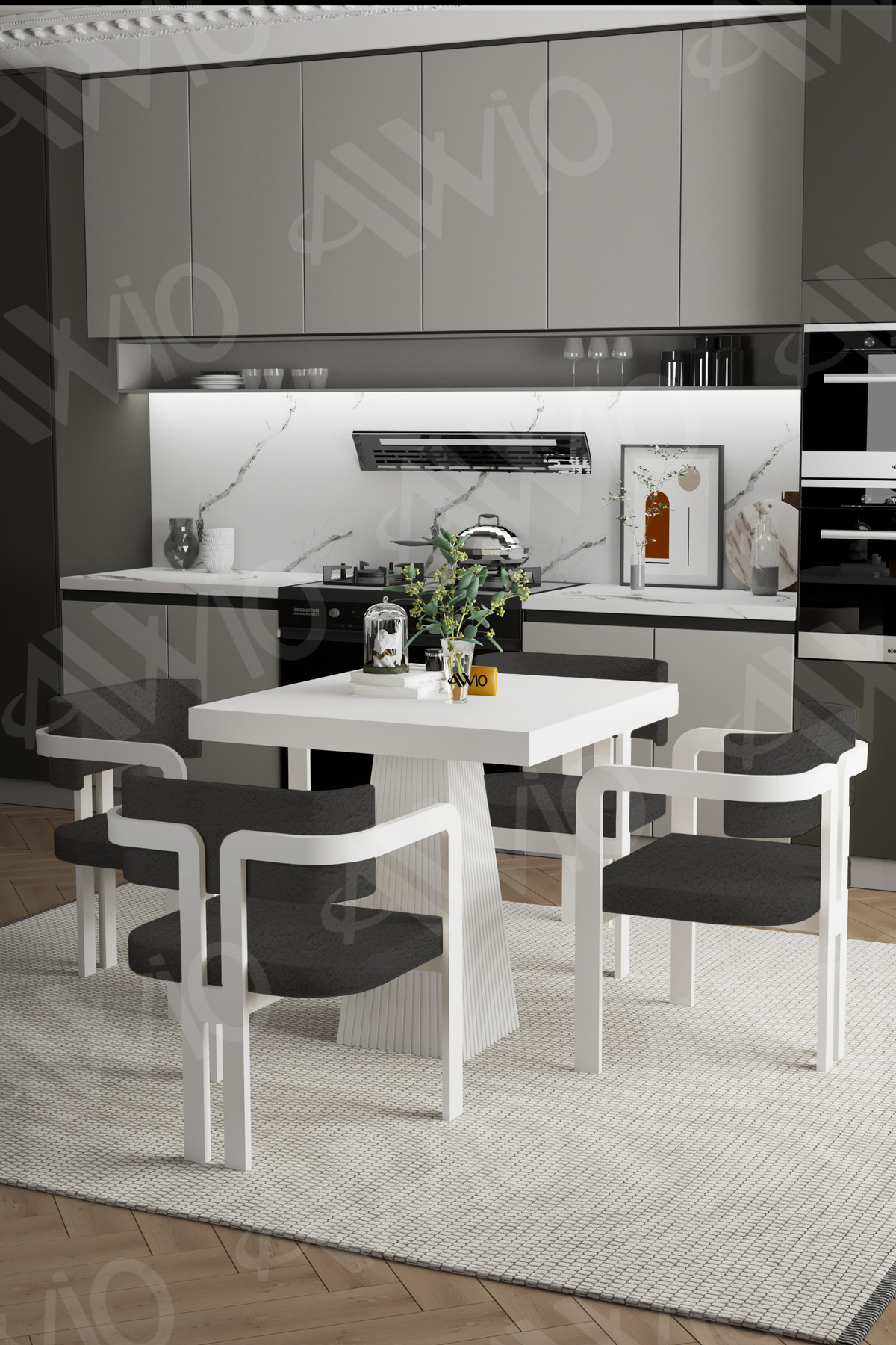 Dora Lake MDF Ayak Tokyo Demonte Sandalye 80x80 Yemek Masası Mutfak Masası 4 Kişilik Beyaz