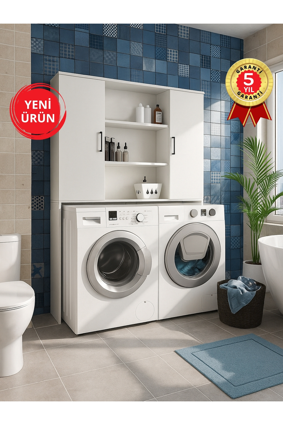 Dorpek 2 Kapaklı Çamaşır ve Kurutma Makinesi Dolabı – Beyaz | Adara