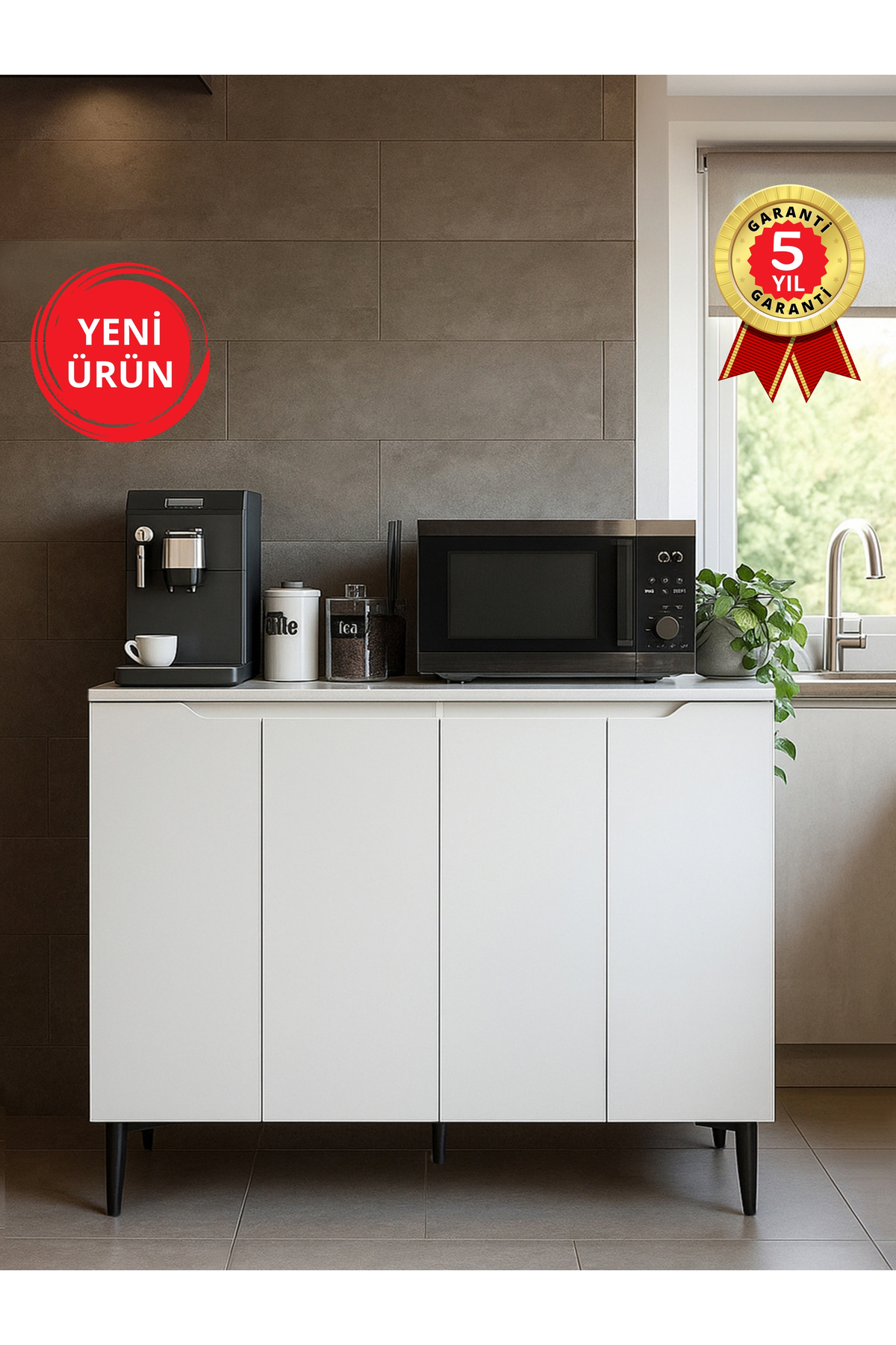 Dorpek 4 Kapaklı Çok Amaçlı Dolap, Erzak Dolabı, Kahve Köşesi Dolabı Kiler Dolabı 120 cm Beyaz | Olie