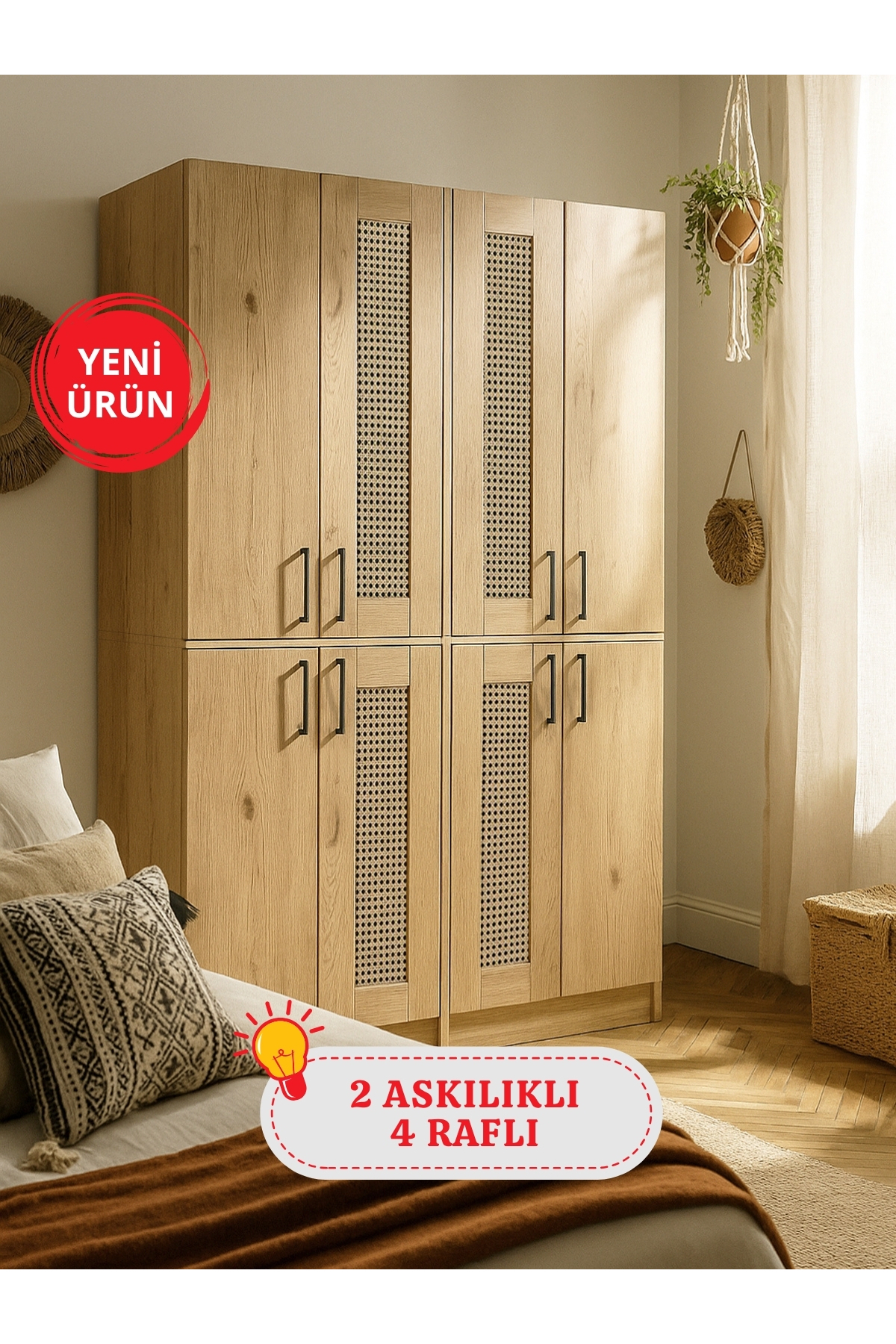 Dorpek 4 Kapaklı Gardırop - 182 cm Y, 122 cm G - Genç Odası ve Yatak Odası Gardırop | Monza