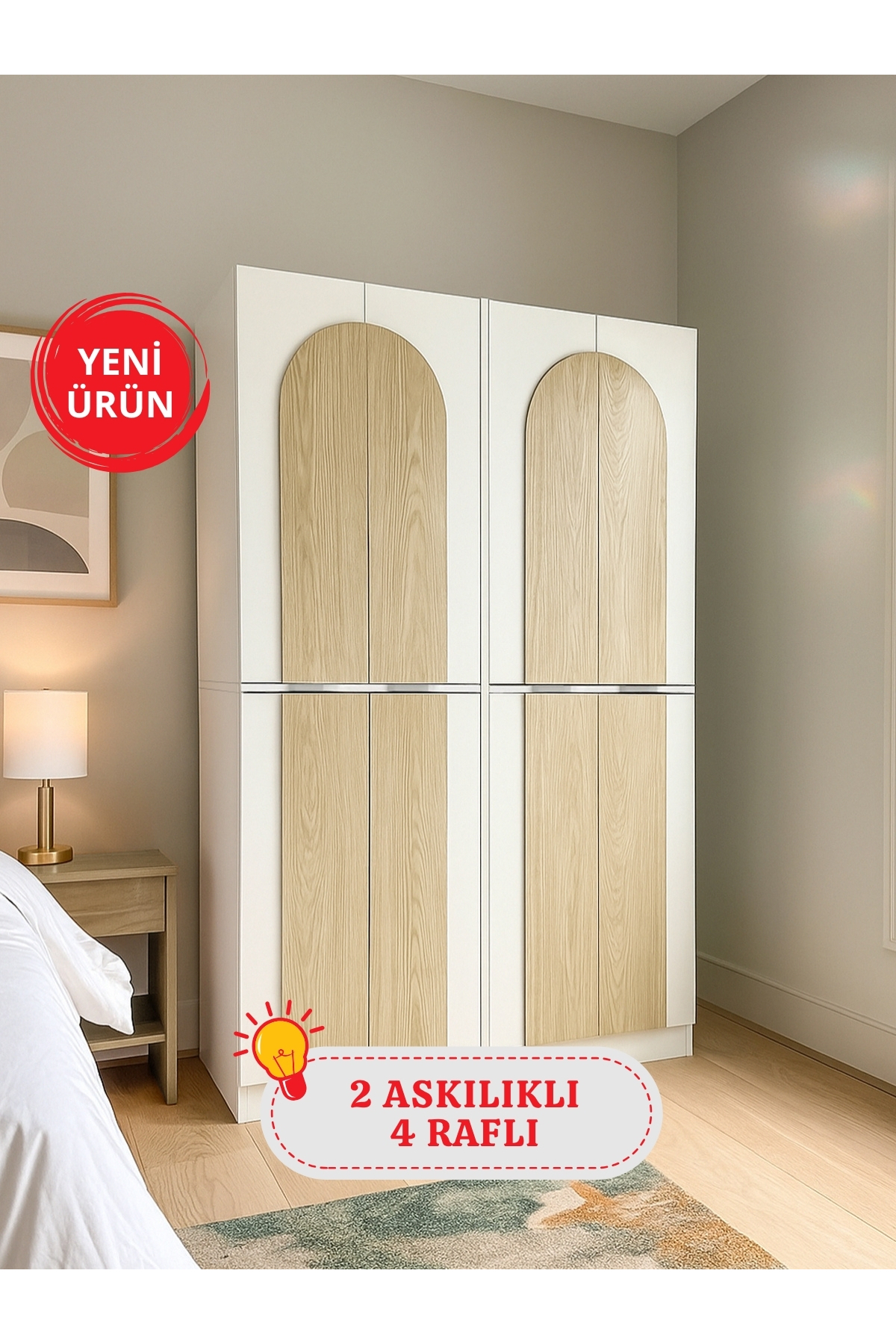Dorpek 4 Kapaklı Gardırop - 182 cm Y, 122 cm G - Genç Odası ve Yatak Odası Gardırop | Poy