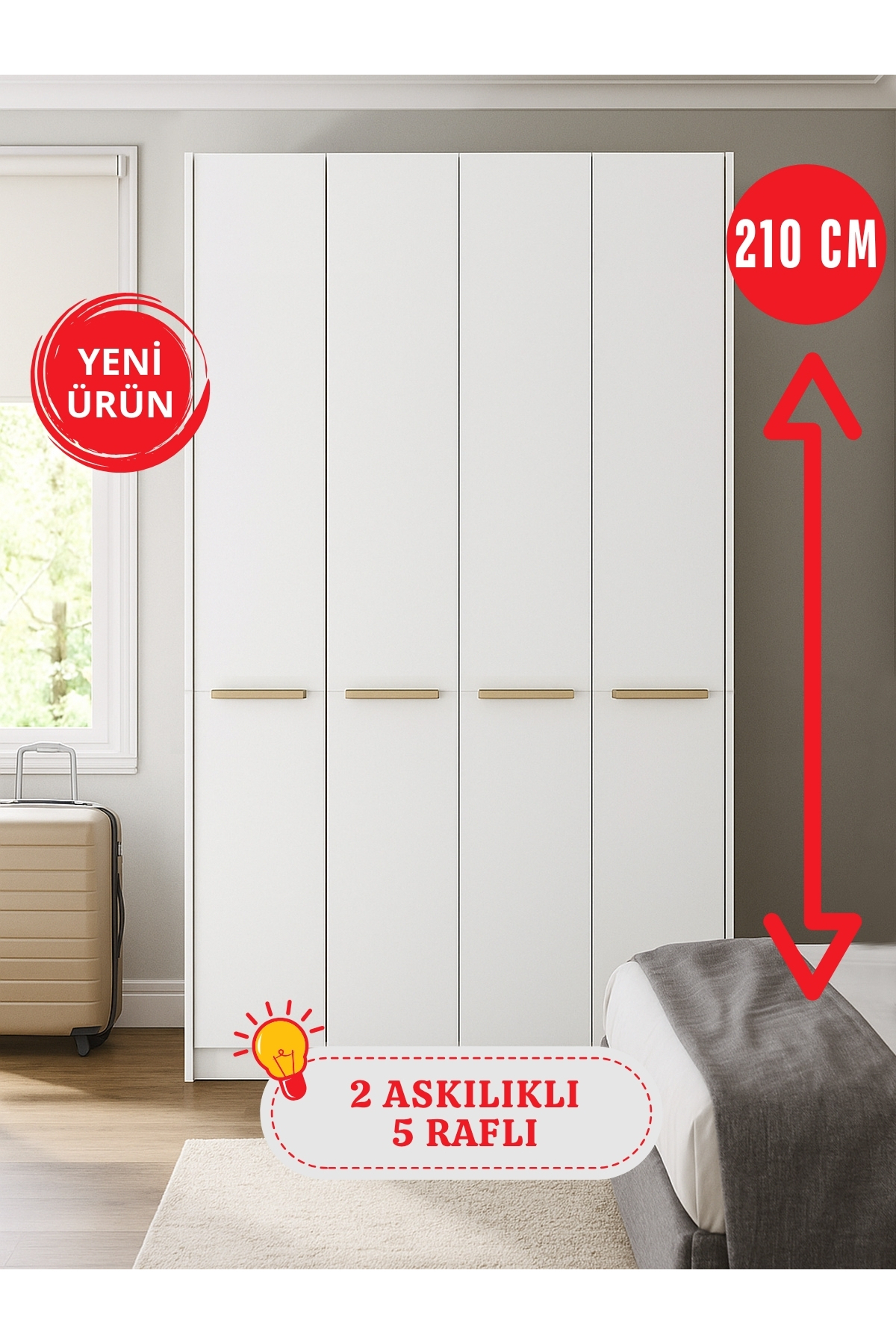 Dorpek 4 Kapaklı Gardırop - 210 cm Y, 124 cm G - Genç Odası ve Yatak Odası Gardırop | Cosmos