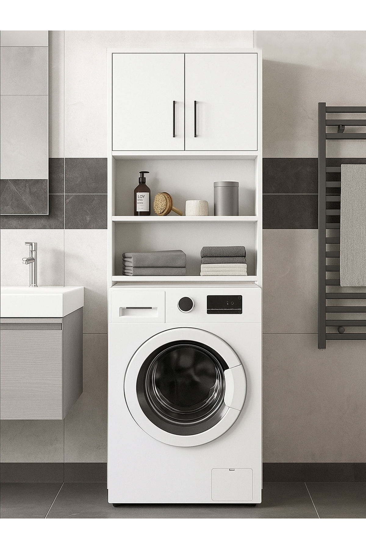 Dorpek 4 raflı Kapaklı Çok amaçlı Çamaşır Makinesi Dolabı Beyaz | Lumy