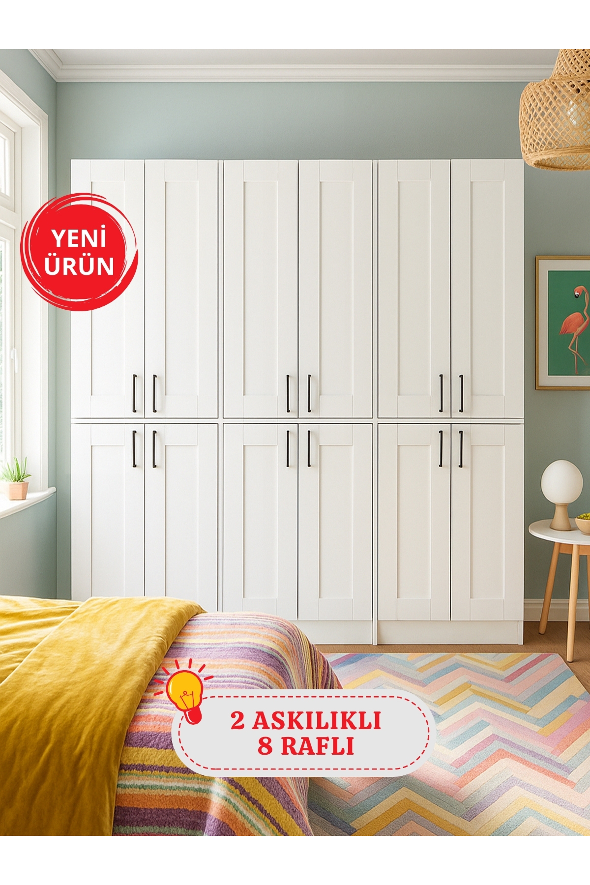 Dorpek 6 Kapaklı Gardırop - 182 cm Y, 184 cm G - Genç Odası ve Yatak Odası Gardırop | Arden