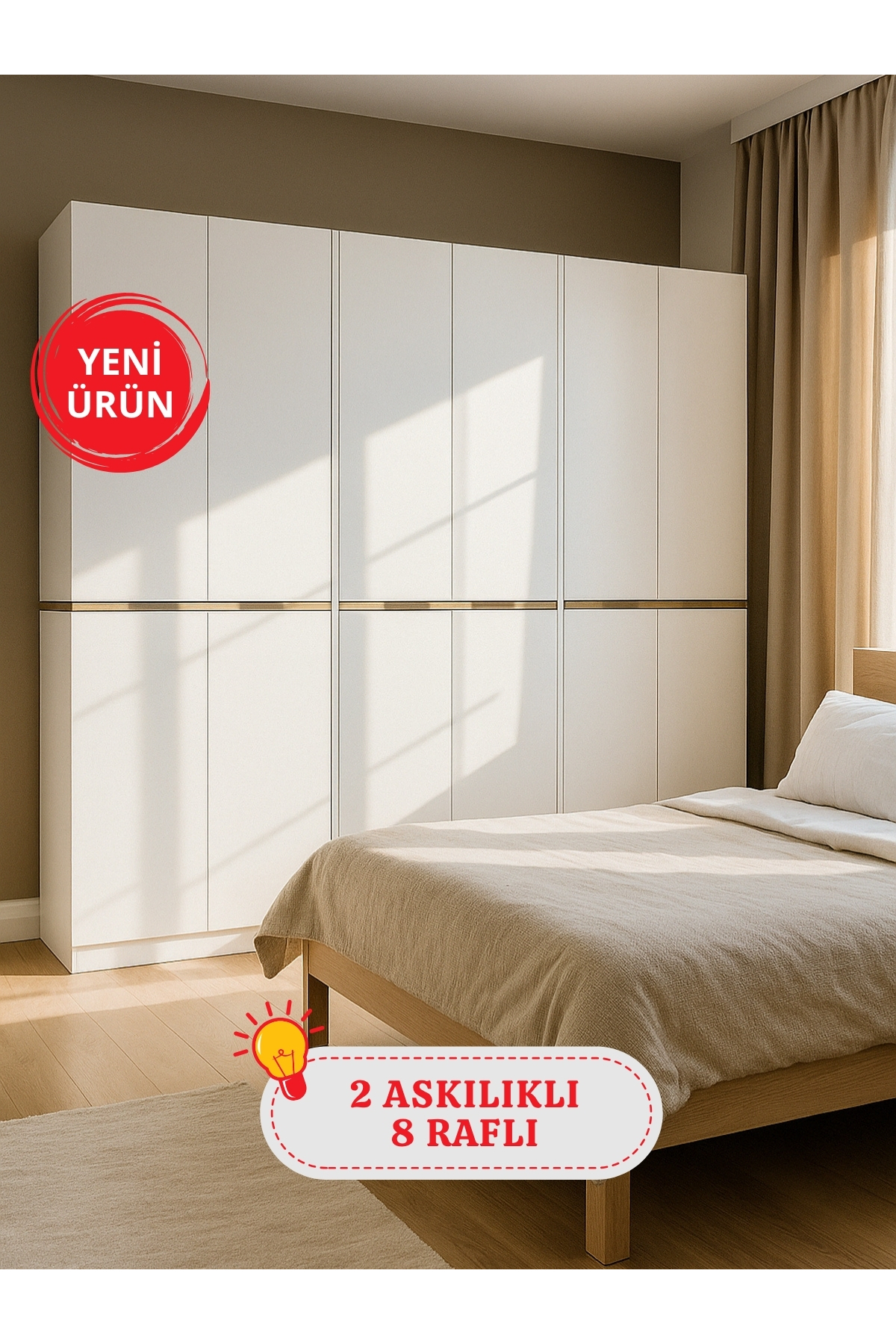 Dorpek 6 Kapaklı Gardırop - 182 cm Y, 184 cm G - Genç Odası ve Yatak Odası Gardırop | Lias