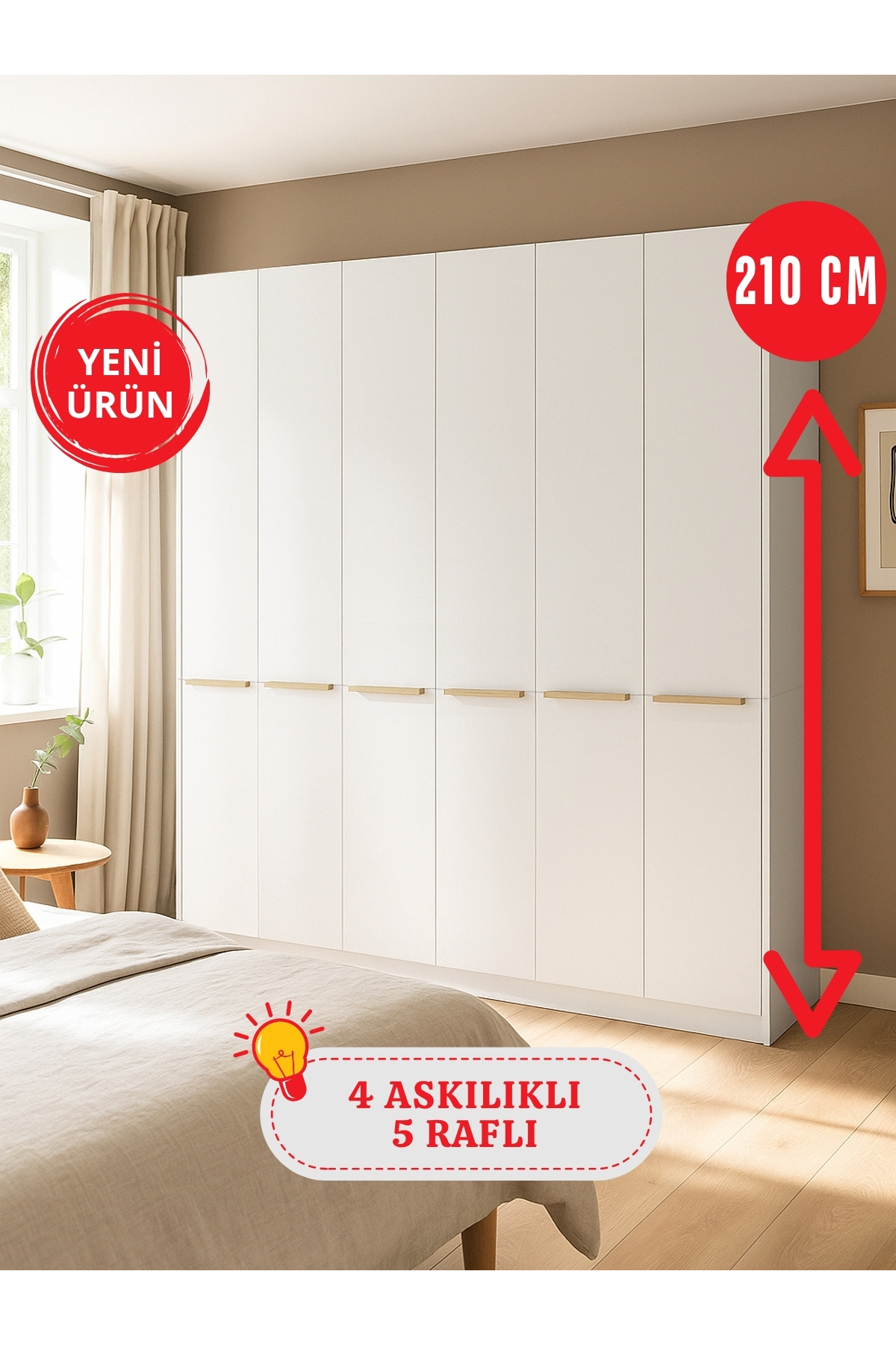 Dorpek 6 Kapaklı Gardırop - 210 cm Y, 184 cm G - Genç Odası ve Yatak Odası Gardırop | Cosmos