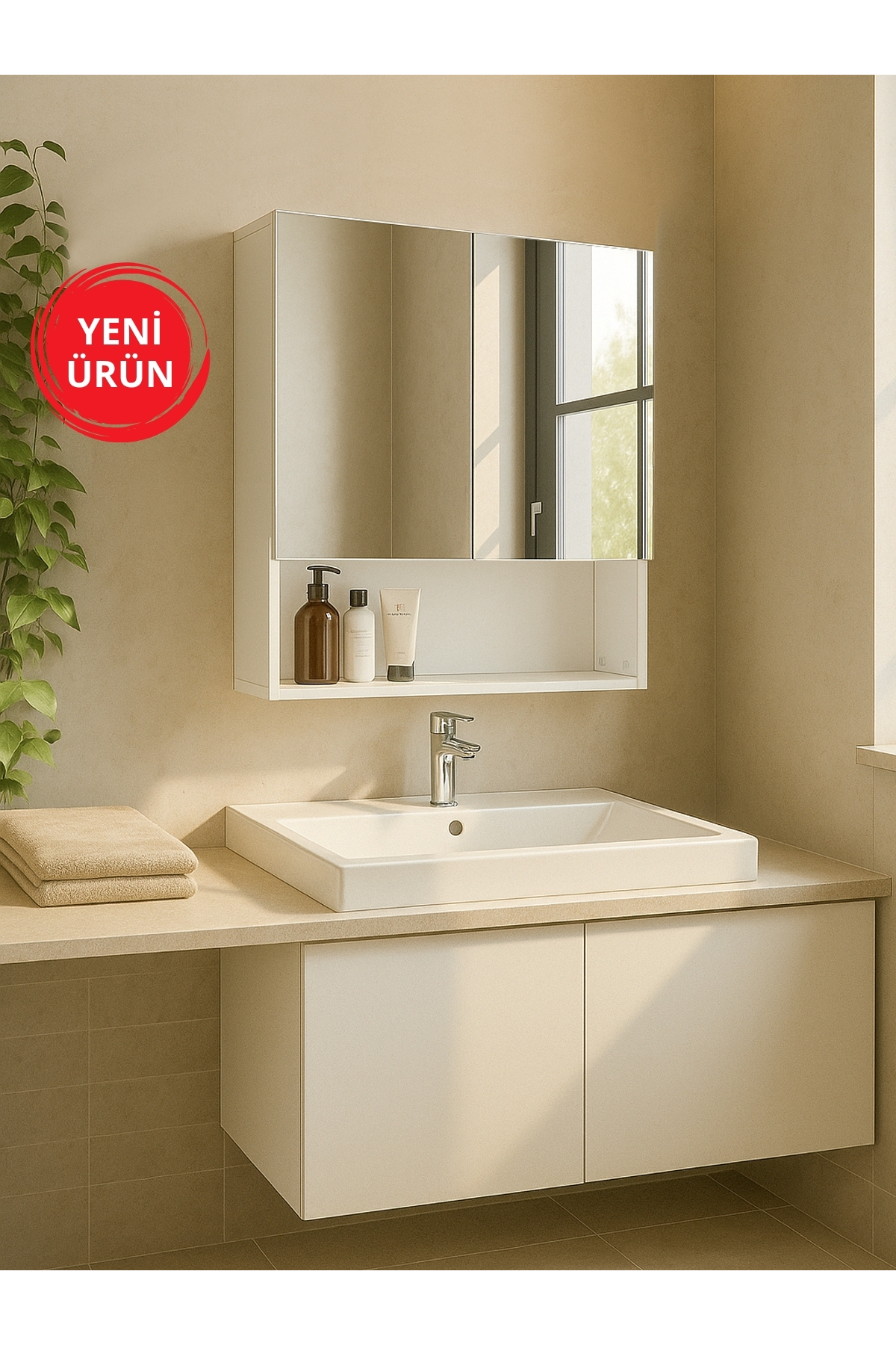 Dorpek Aynalı Banyo Üst Dolabı 3 Raflı Çok Amaçlı Dolap Beyaz | Trama