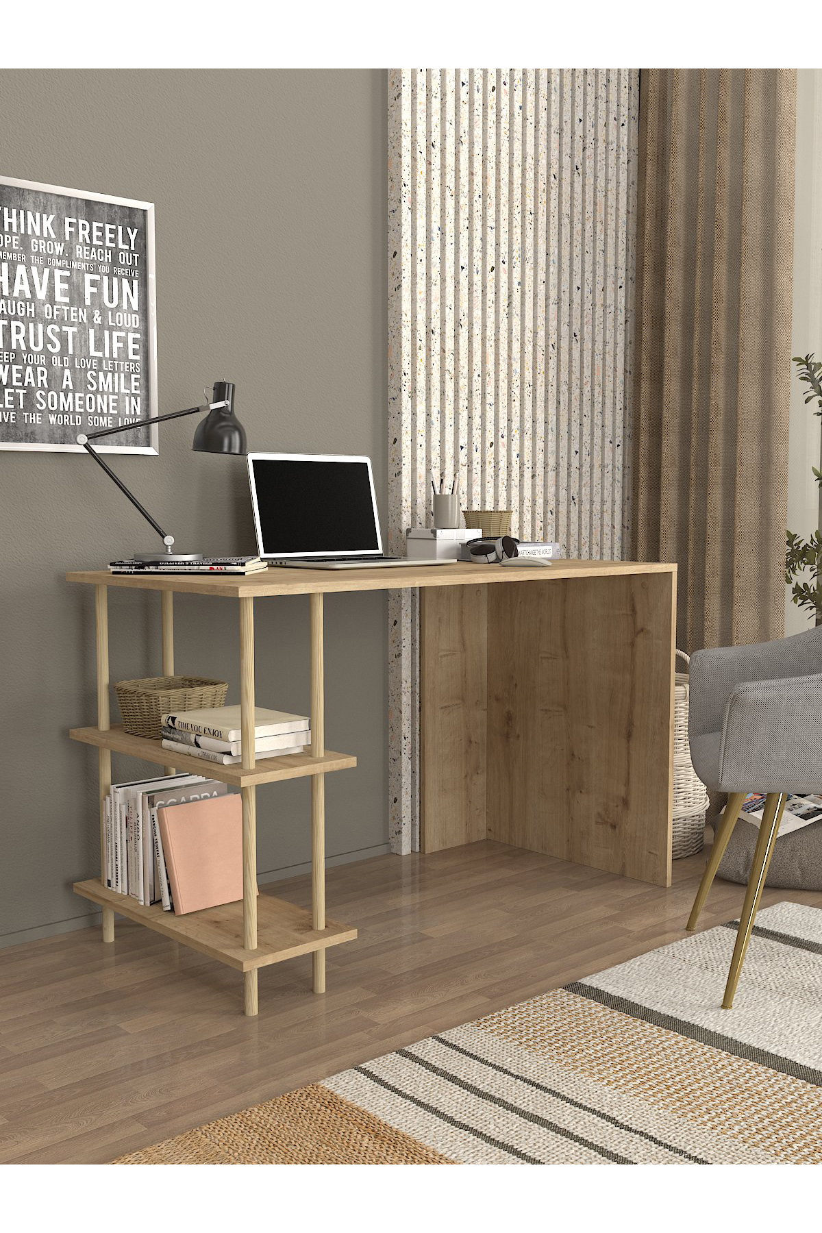 Dorpek Çalışma Masası Safir – 120 cm, Modern İskandinav Tasarım, Ev Ofis İçin Şık Çalışma Ünitesi | Tamira