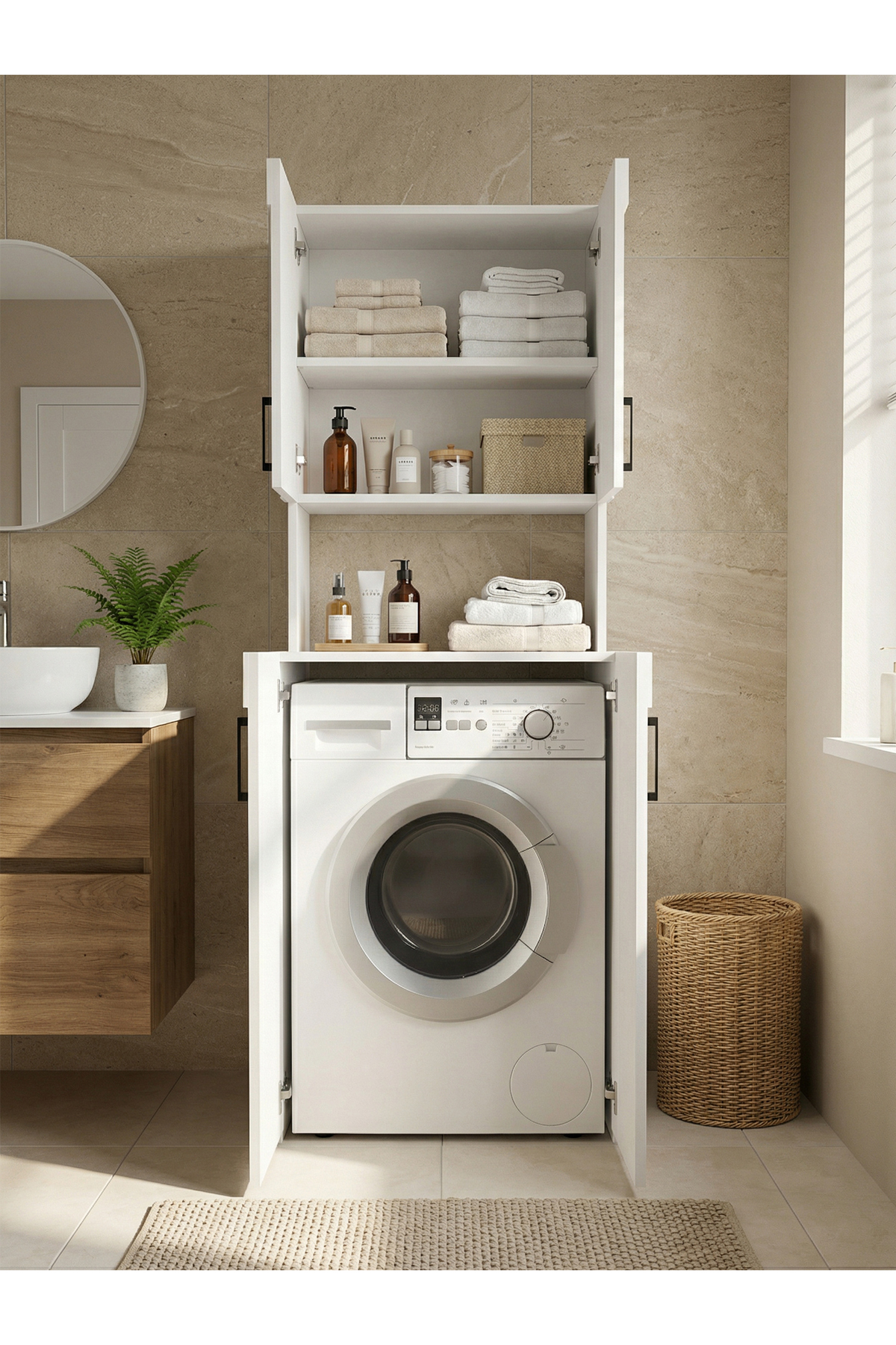 Dorpek Çamaşır Makinesi Dolabı Çok Amaçlı Banyo Dolabı Beyaz | Kalira