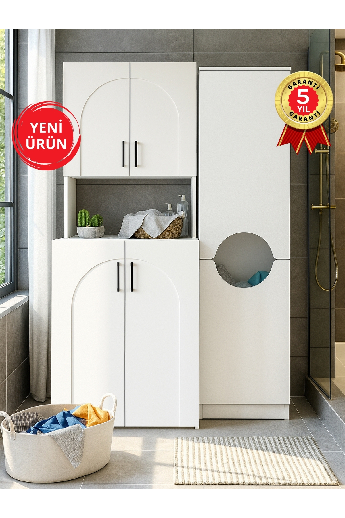 Dorpek Çamaşır Makinesi Dolabı, Çok Amaçlı Dolap Beyaz | Kalira & Verga