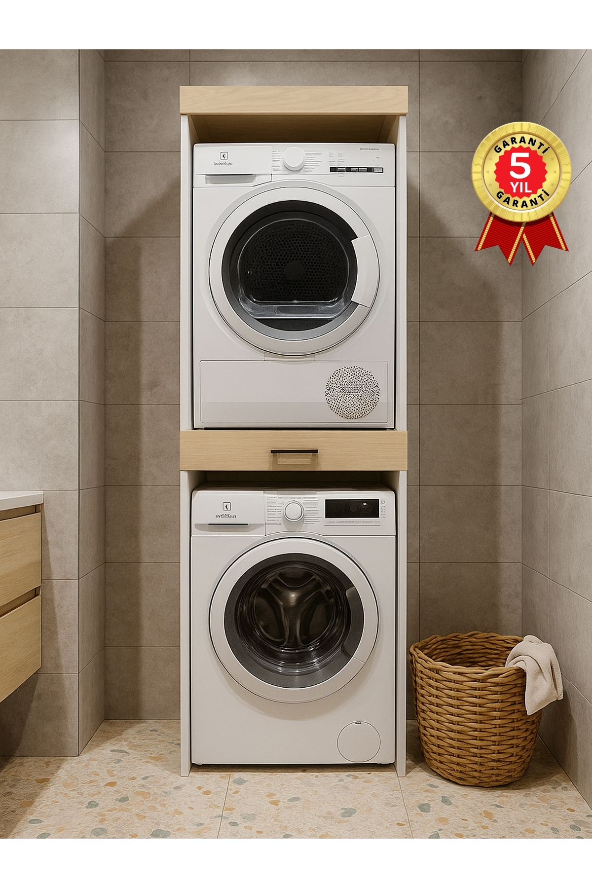 Dorpek Çamaşır ve Kurutma Makinesi Dolabı Çok Amaçlı Dolap Banyo Dolabı Beyaz-Rota | Fika