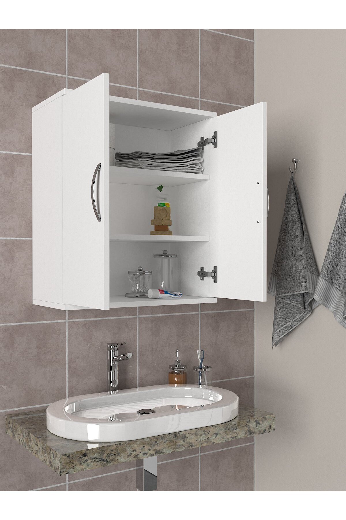 Dorpek İki Kapaklı Banyo Dolabı Beyaz | Ravi
