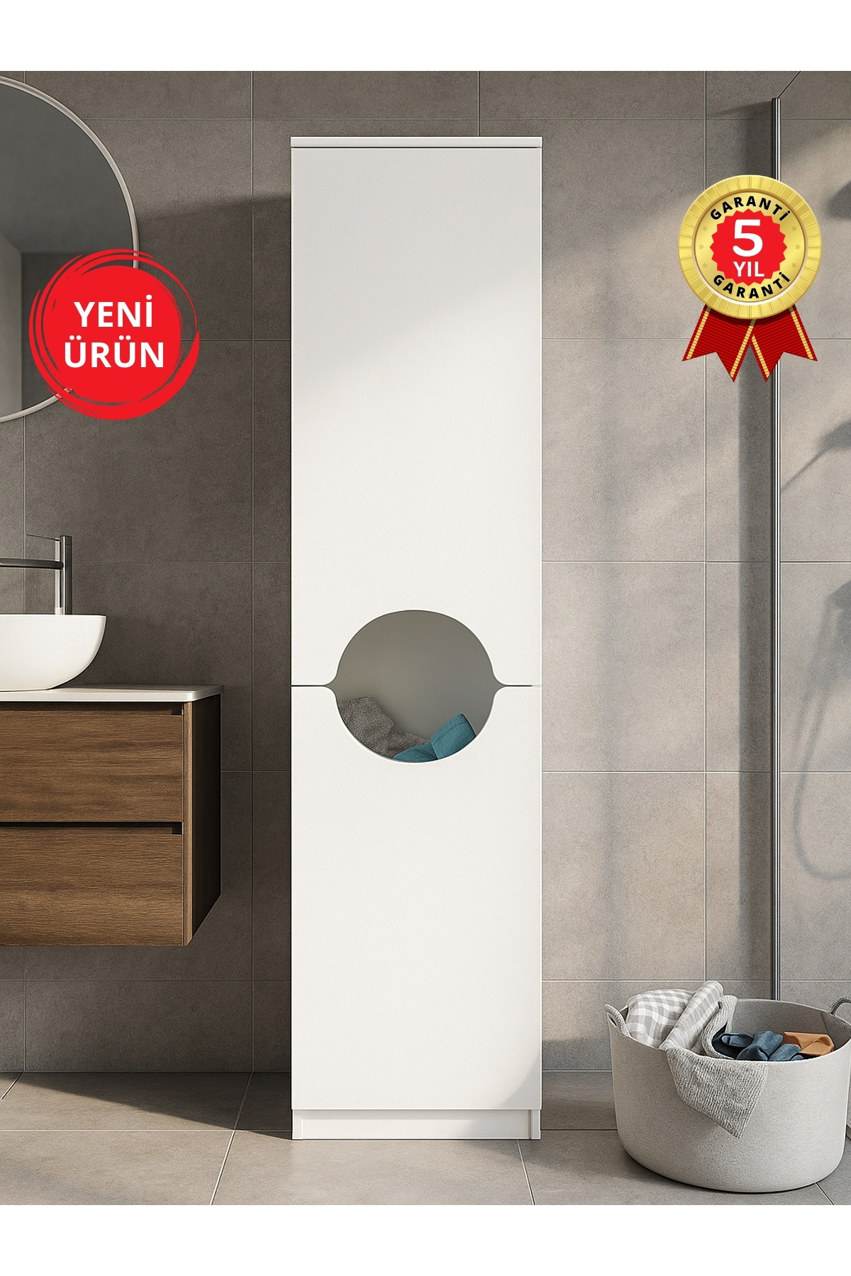 Dorpek Kirli Sepetli Çok Amaçlı Dolap Çamaşır Makinesi Kirli Sepeti Banyo Kirli Dolabı Beyaz | Verga