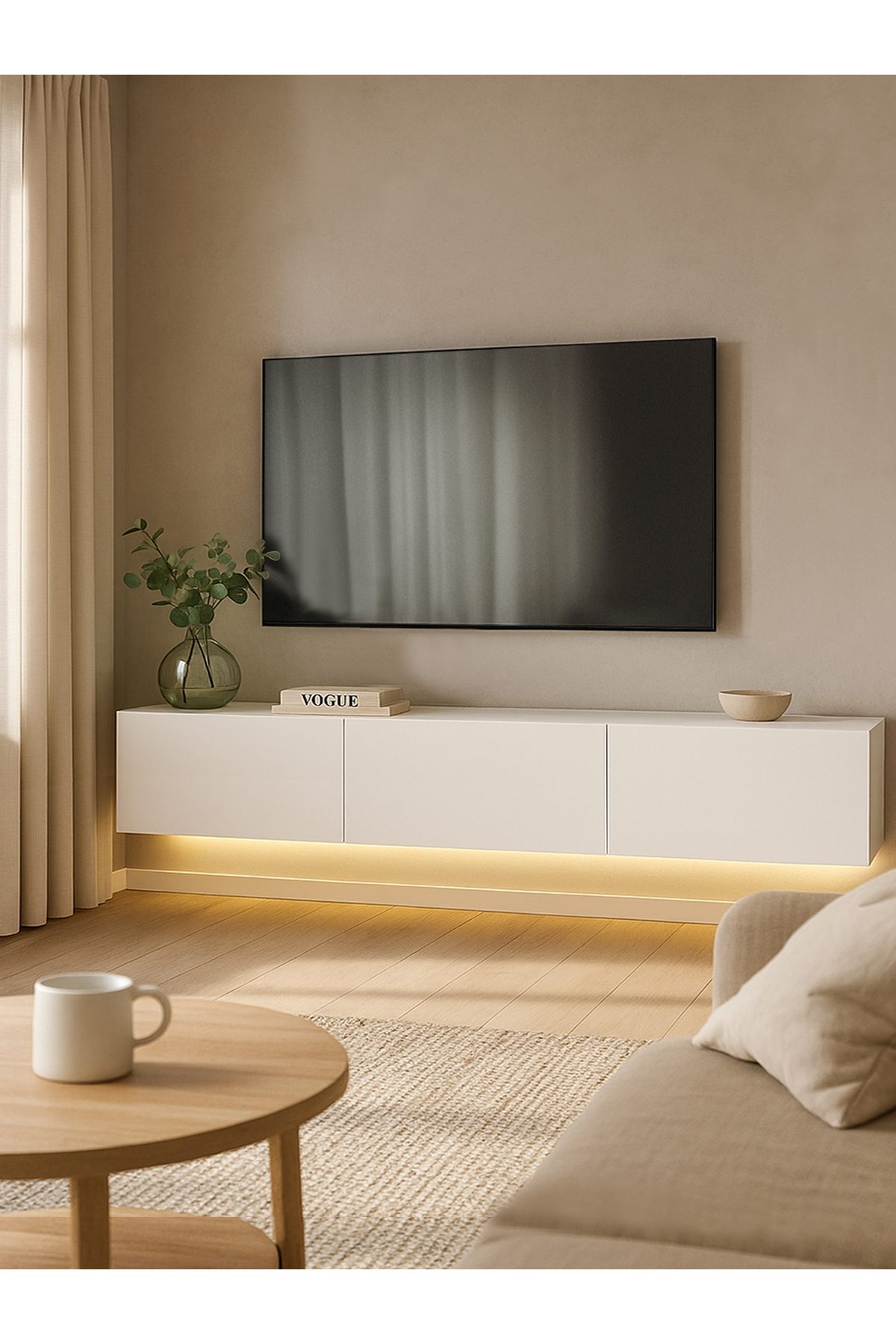 Dorpek Led Li Işıklı Tv Ünitesi 180 Cm -beyaz, Modern, Şık, Geniş, Fonksiyonel Tasarım - Tv Sehpası | Cercei