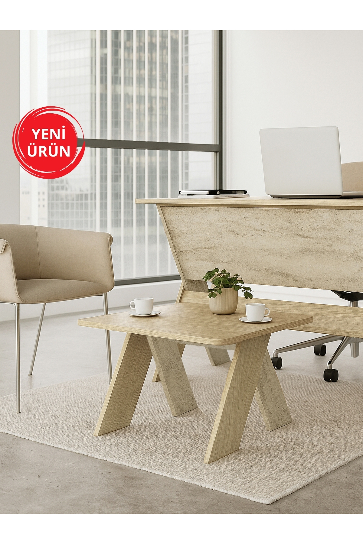 Dorpek Ofis Sehpası Orta Sehpa Rota - Traverten | Sora