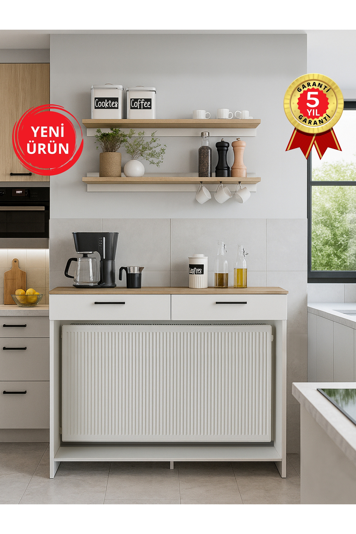 Dorpek Petek Üstü Kahve Köşesi Dresuar Çok Amaçlı Raf - 130 cm | Solana