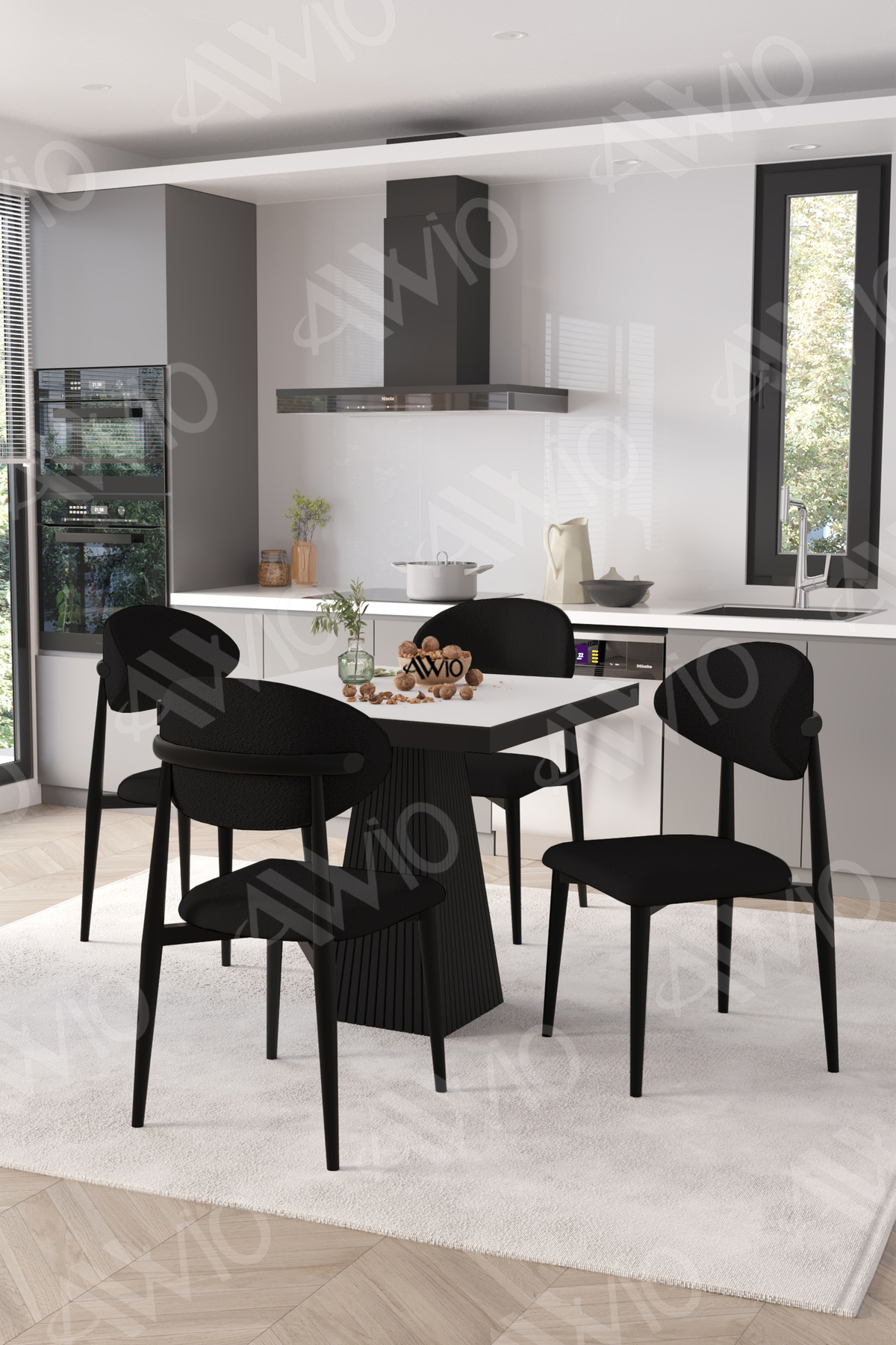 Elite Siyah Polo Metal Sandalye 90x90 Kare Yemek Masası Mutfak Masası Masa Sandalye Takımı Beyaz