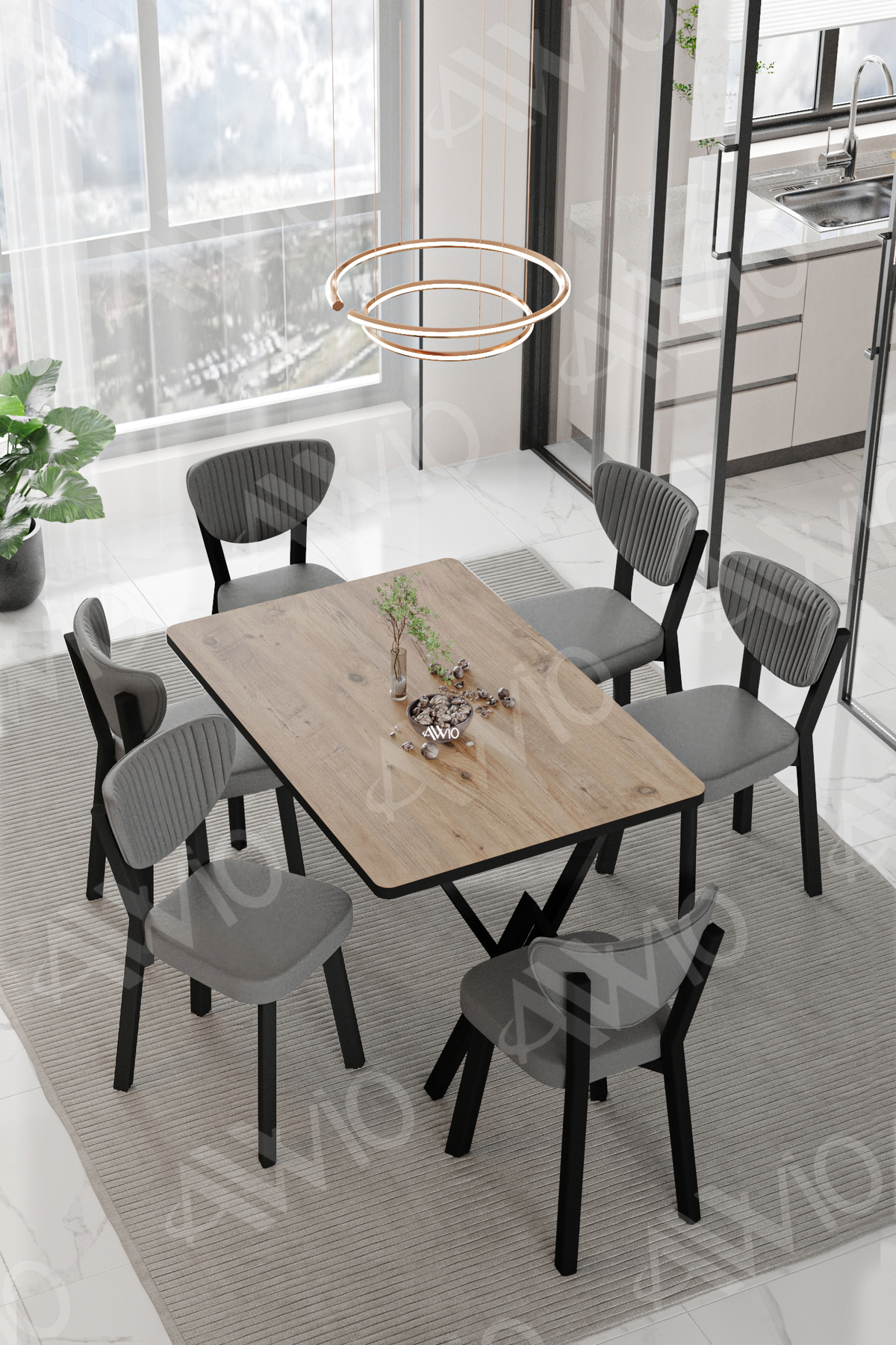 Elma Sandalye 80x140 Yemek Masası Mutfak Masası 6 Kişilik Masa Sandalye Takım Akça
